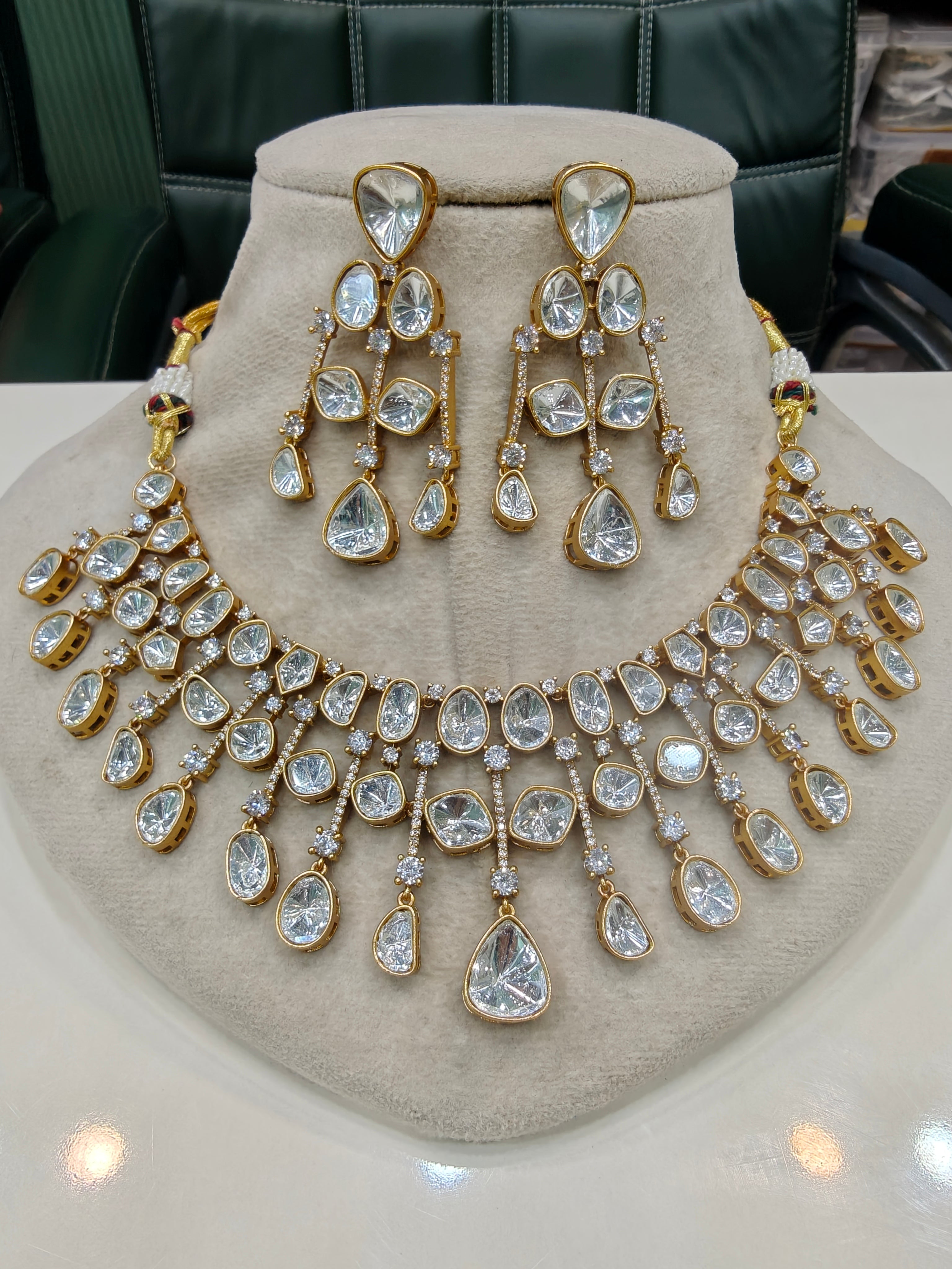 Zafira Uncut Moissanite Polki Necklace Set