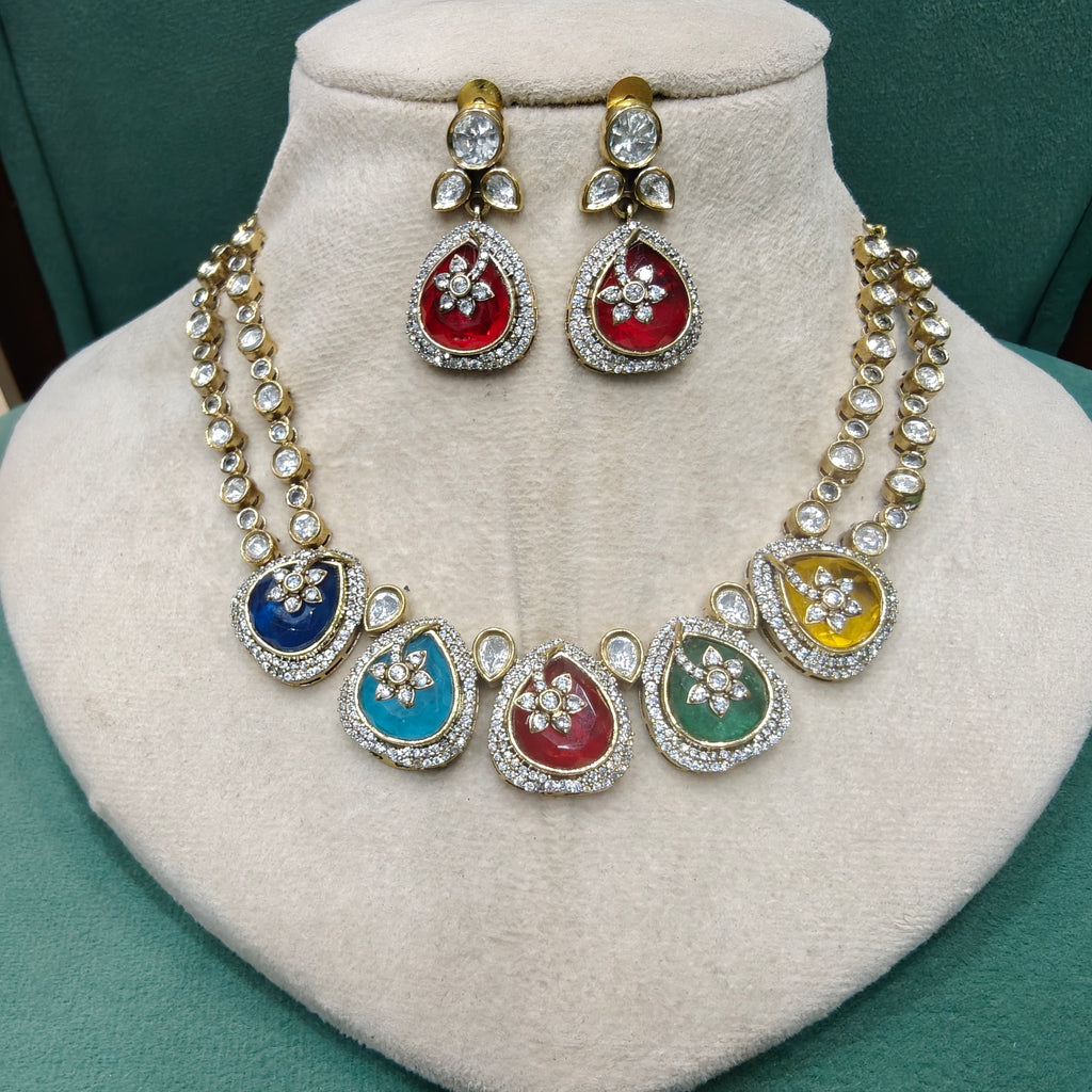 Dharti Doublet and Uncut Polki Necklace Set-Multi