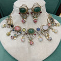 Reshma Sabya Inspired Gemstone Necklace Set- Green Multi