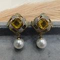 Shaanvi Sabyasachi Inspired Pearl Drop Stud Earrings- Yellow Gold