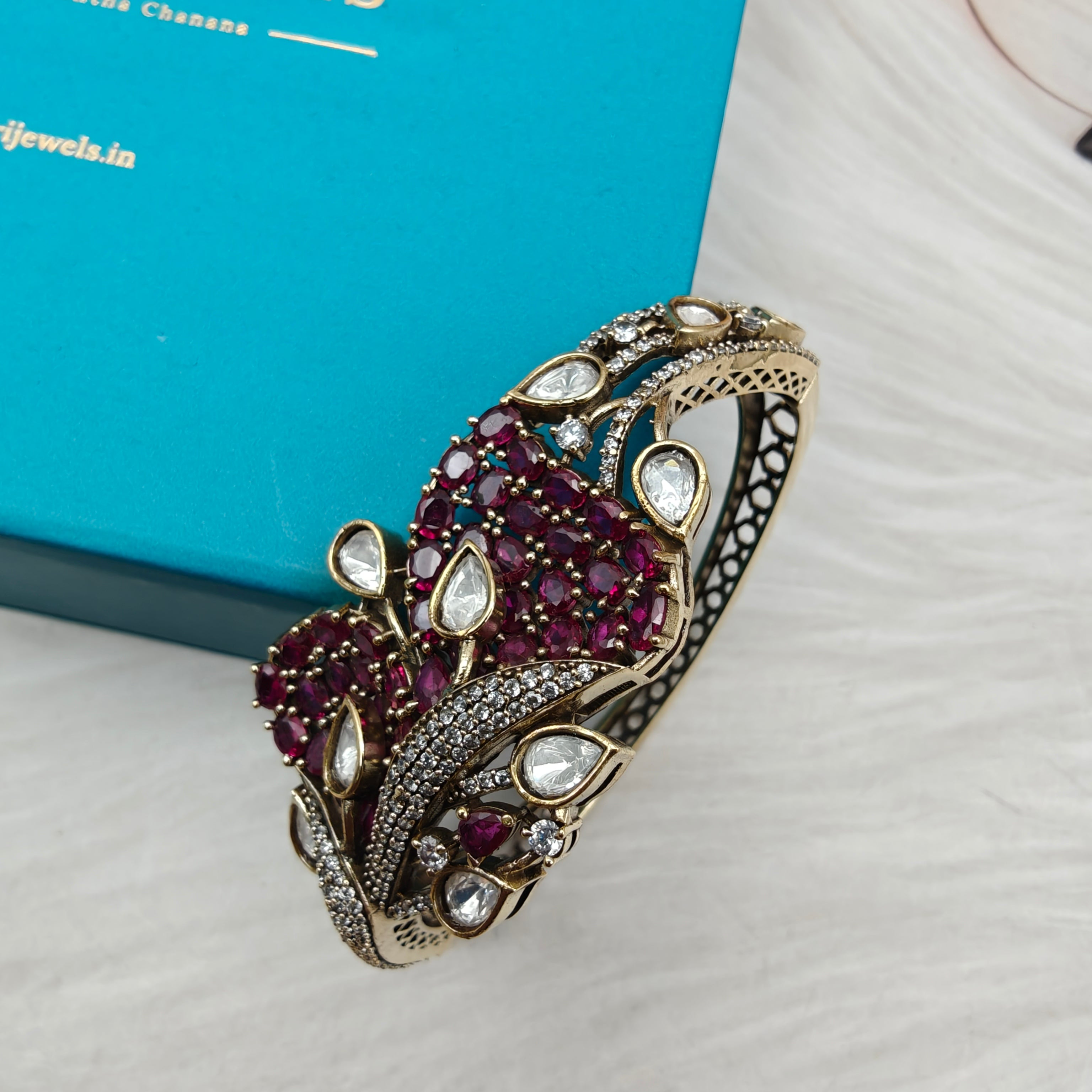 Akriti Pota Stone and Polki Openable Bracelet- Ruby