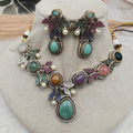 Vriksha Ratna Designer Gemstone Necklace Set- Aquamarine Multi