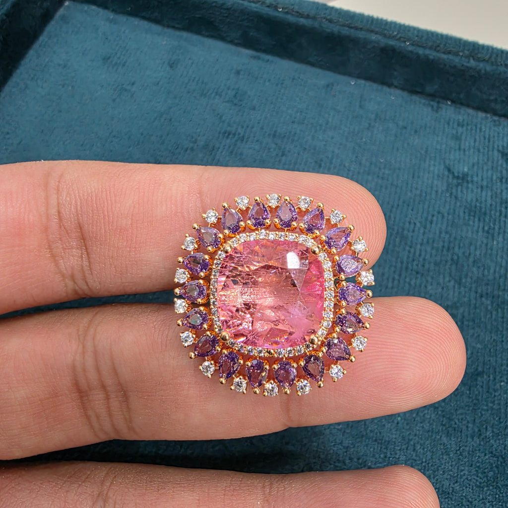 Anam Russian Doublet Statement Carat Plating Ring - Pink and Purple