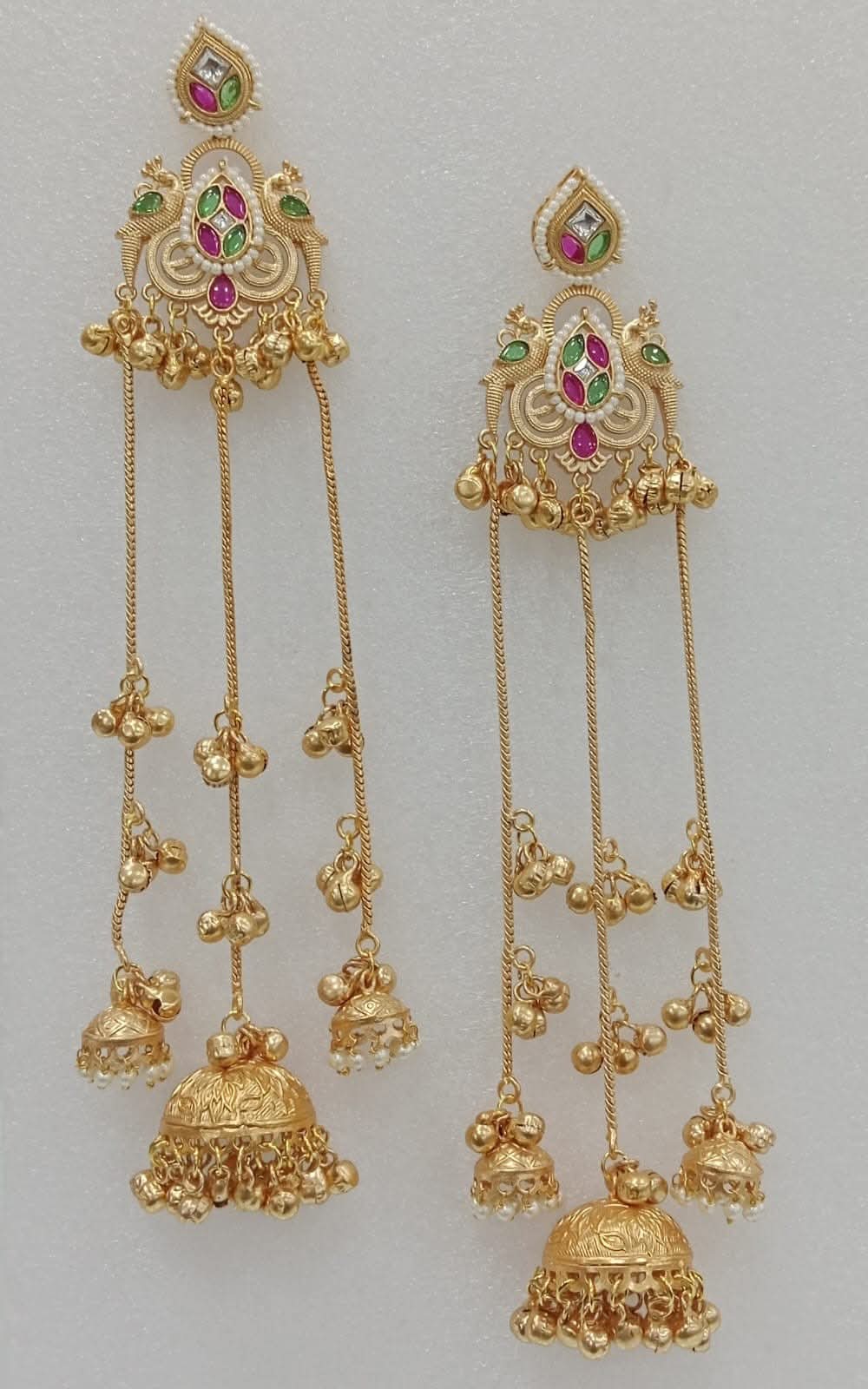 Handcrafted Zaira Kashmiri Brass Fusion Earrings- Ruby Green