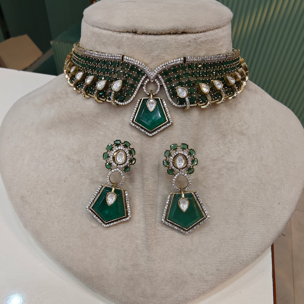Estella Doublet Collar Necklace Set- Emerald Green