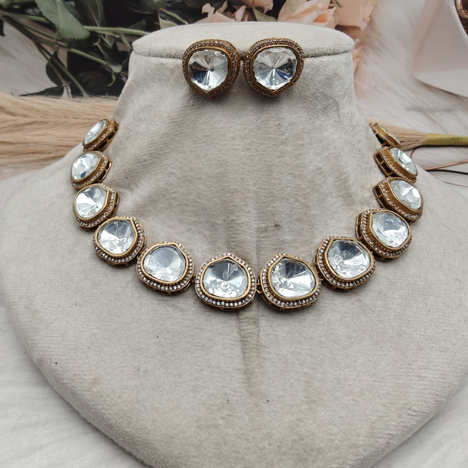 Diya Uncut Polki Necklace Set