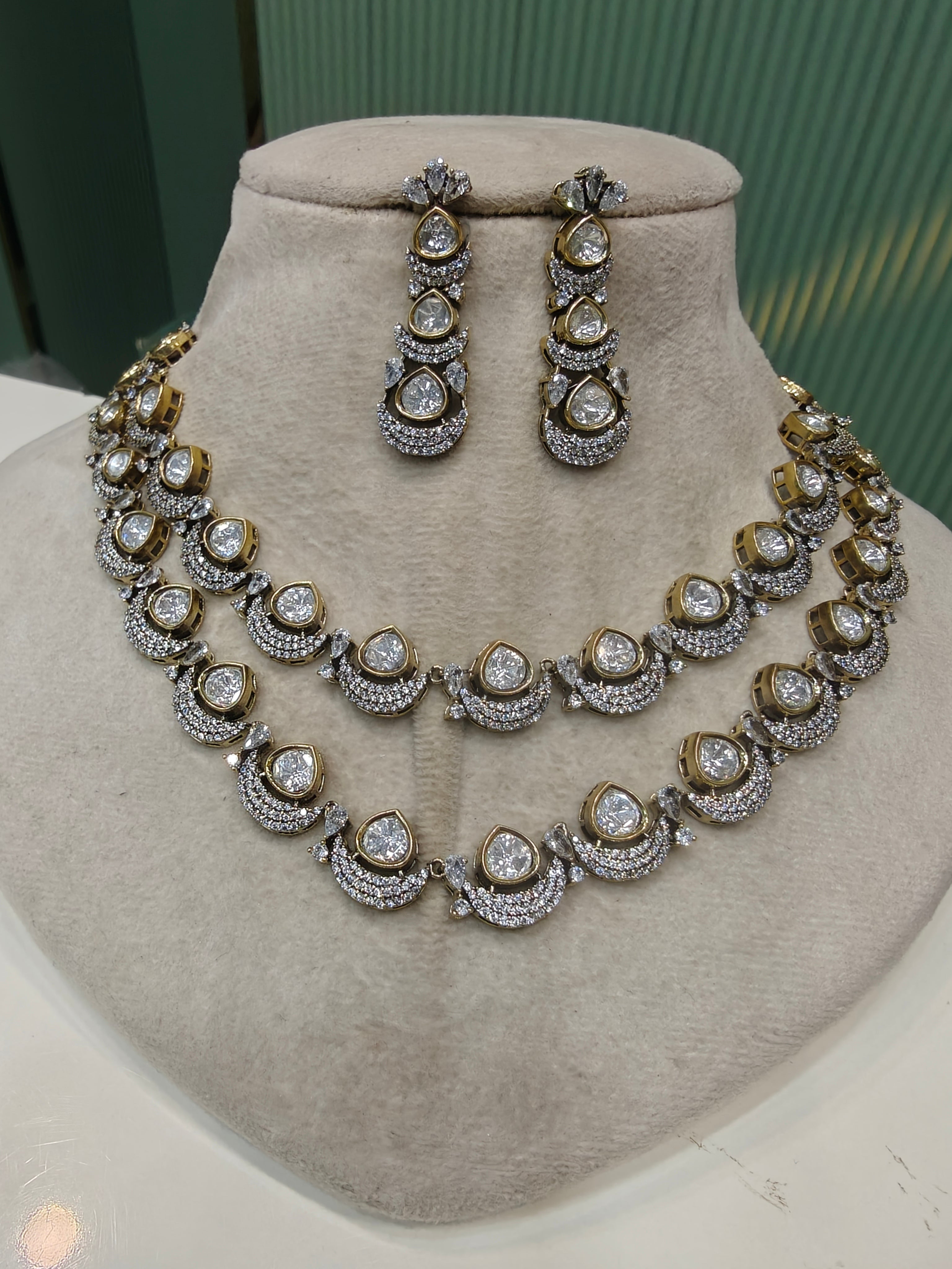 Neyra Uncut Polki Double Layer Necklace Set - White