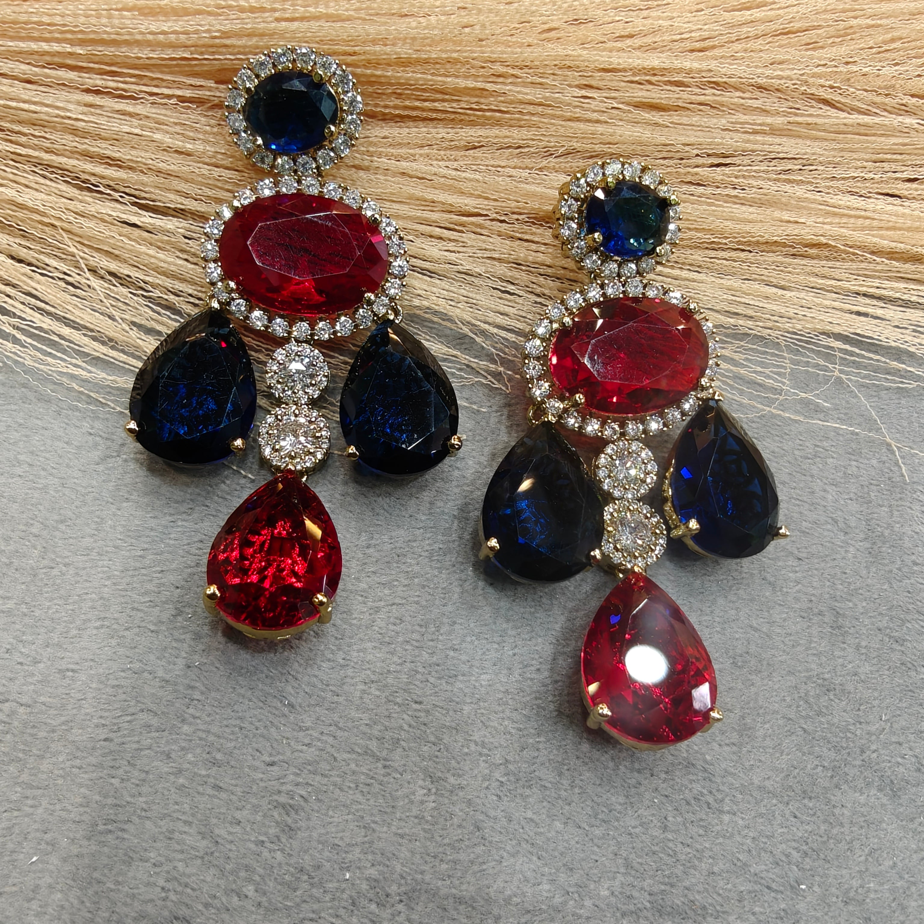 Bhavika Chandelier Sabya inspired Dangler Earrings- Red and Blue