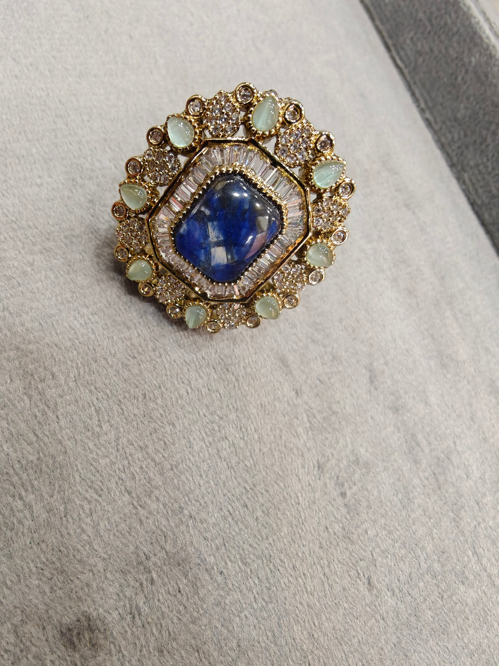 Archana Sabya Inspired Gemstone Adjustable Ring- Blue Mint