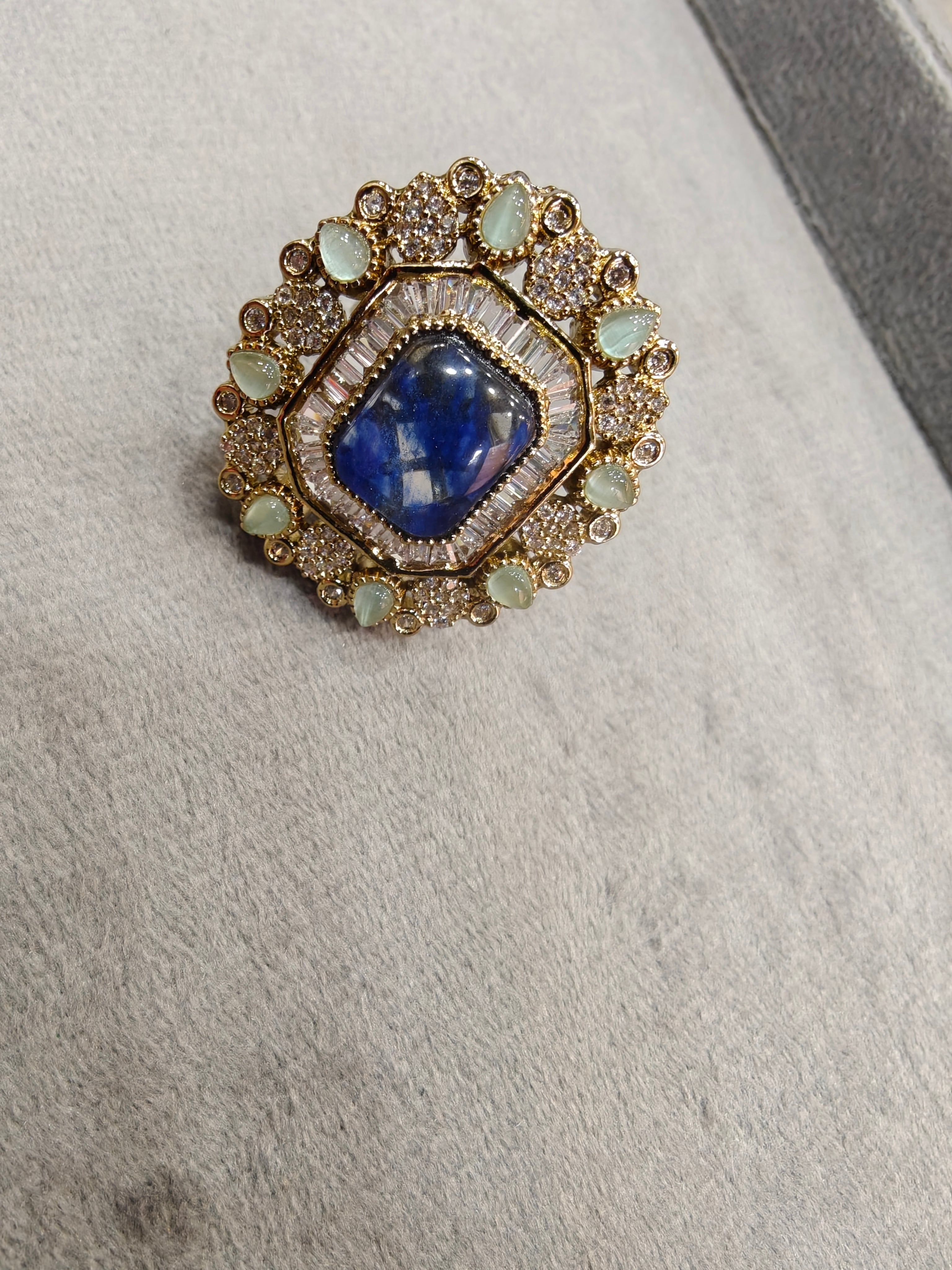 Archana Sabya Inspired Gemstone Adjustable Ring- Blue Mint