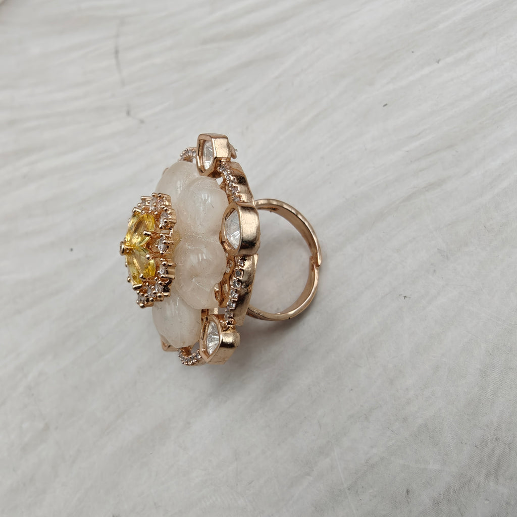 Floral Mother of Pearl Adjustable Ring- Gold Yellow