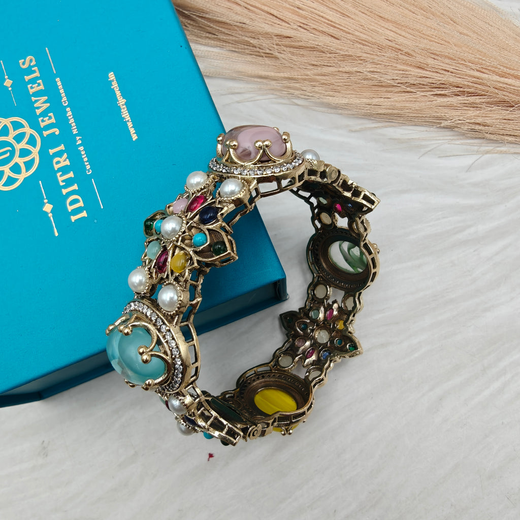 Sabyasachi Inspired Chahat Natural Stones Openable Bangle - Multi