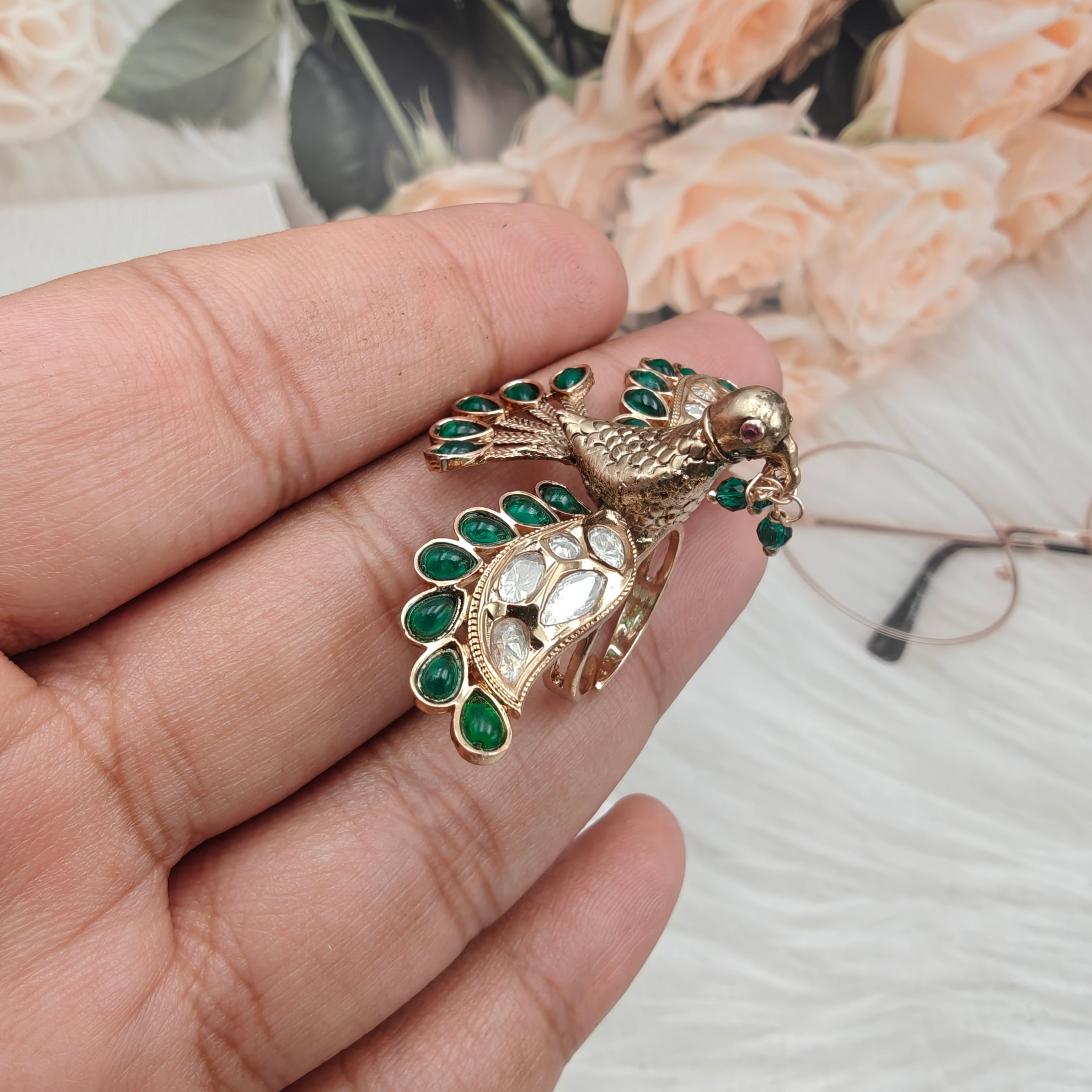 Bird Moissanite Adjustable Ring- Green