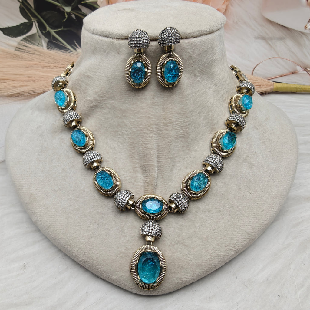 Shailaja Quartz Doublet Necklace Set- Turquoise