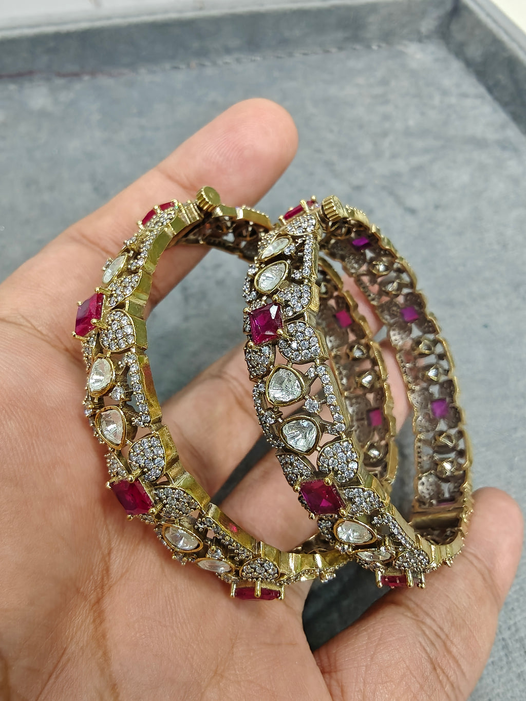 Jasvika Polki Victorian Openable Bangles- Ruby