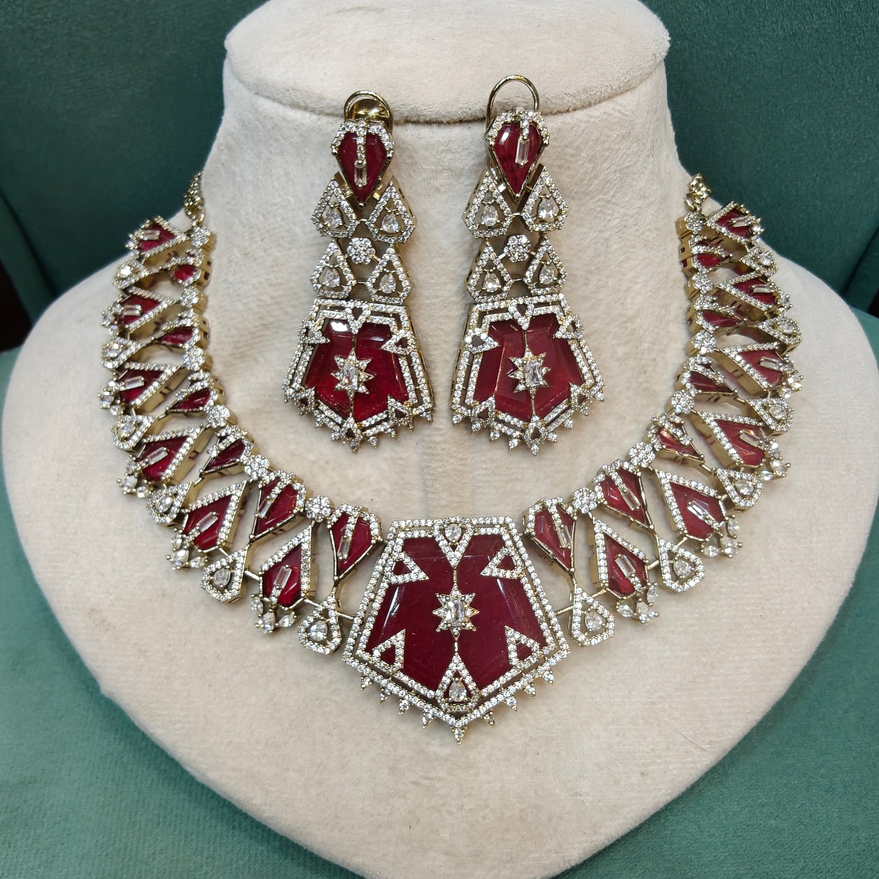 Sultana Doublet Necklace Set- Ruby Red