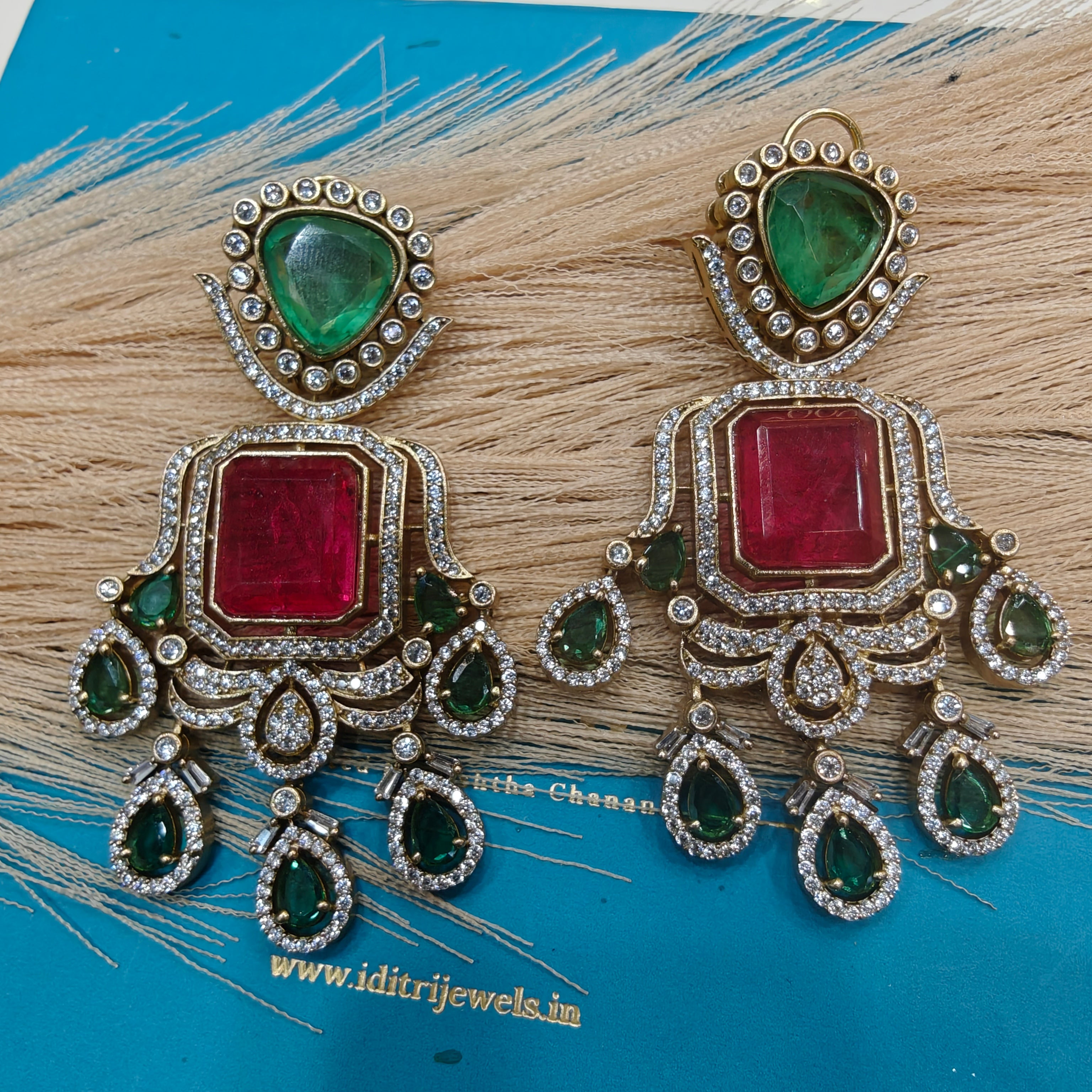Shagun Russian Doublet Earrings - Red and Green