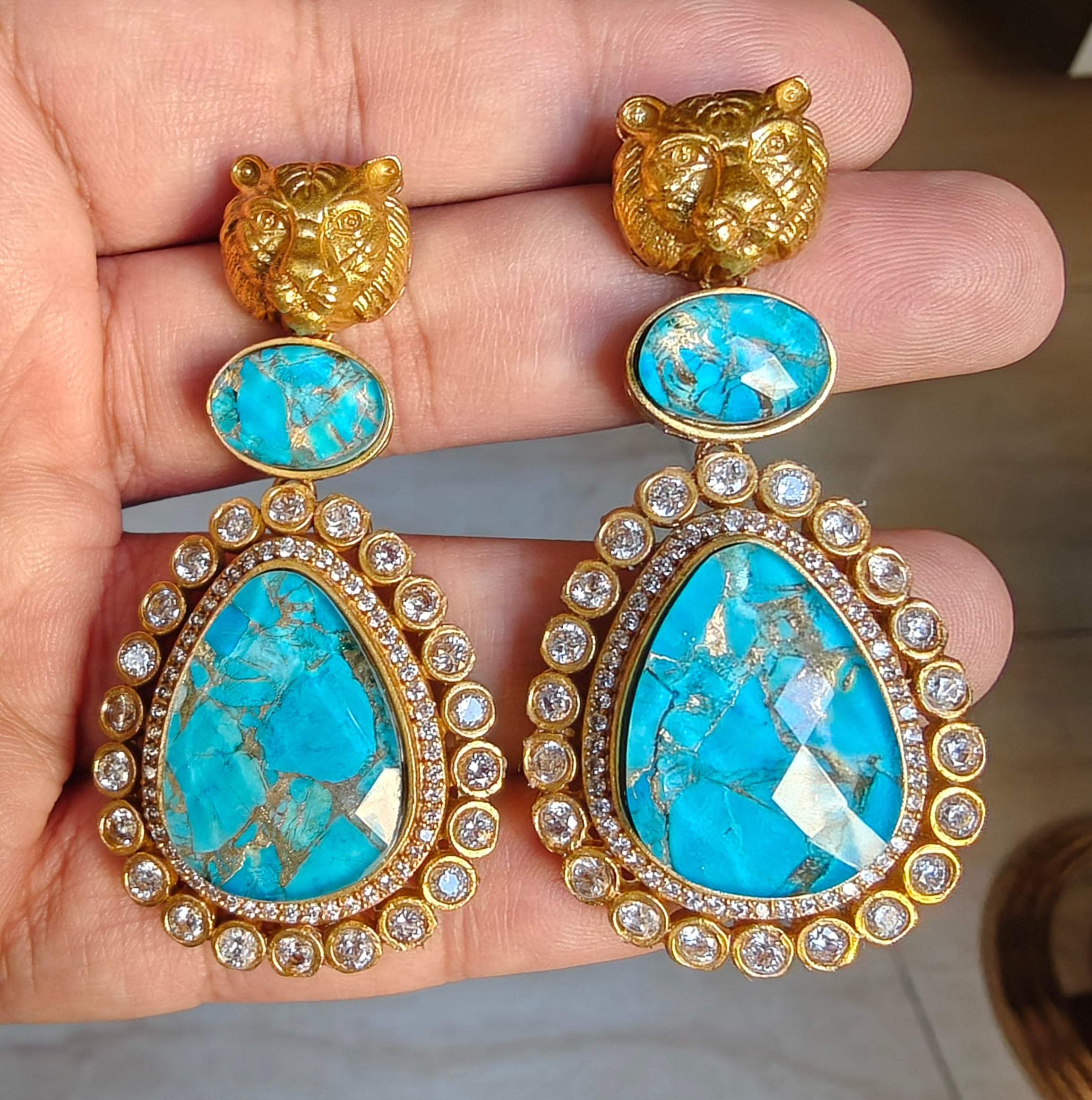 Sabyasachi Inspired Bagh Mehfooz Earrings - Turquoise