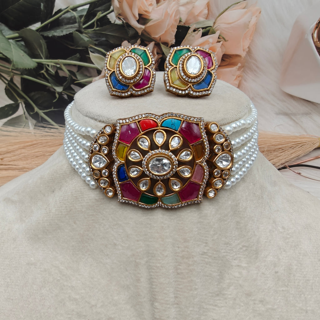 Shreeya Takker Stone Choker Set-Ruby Multi
