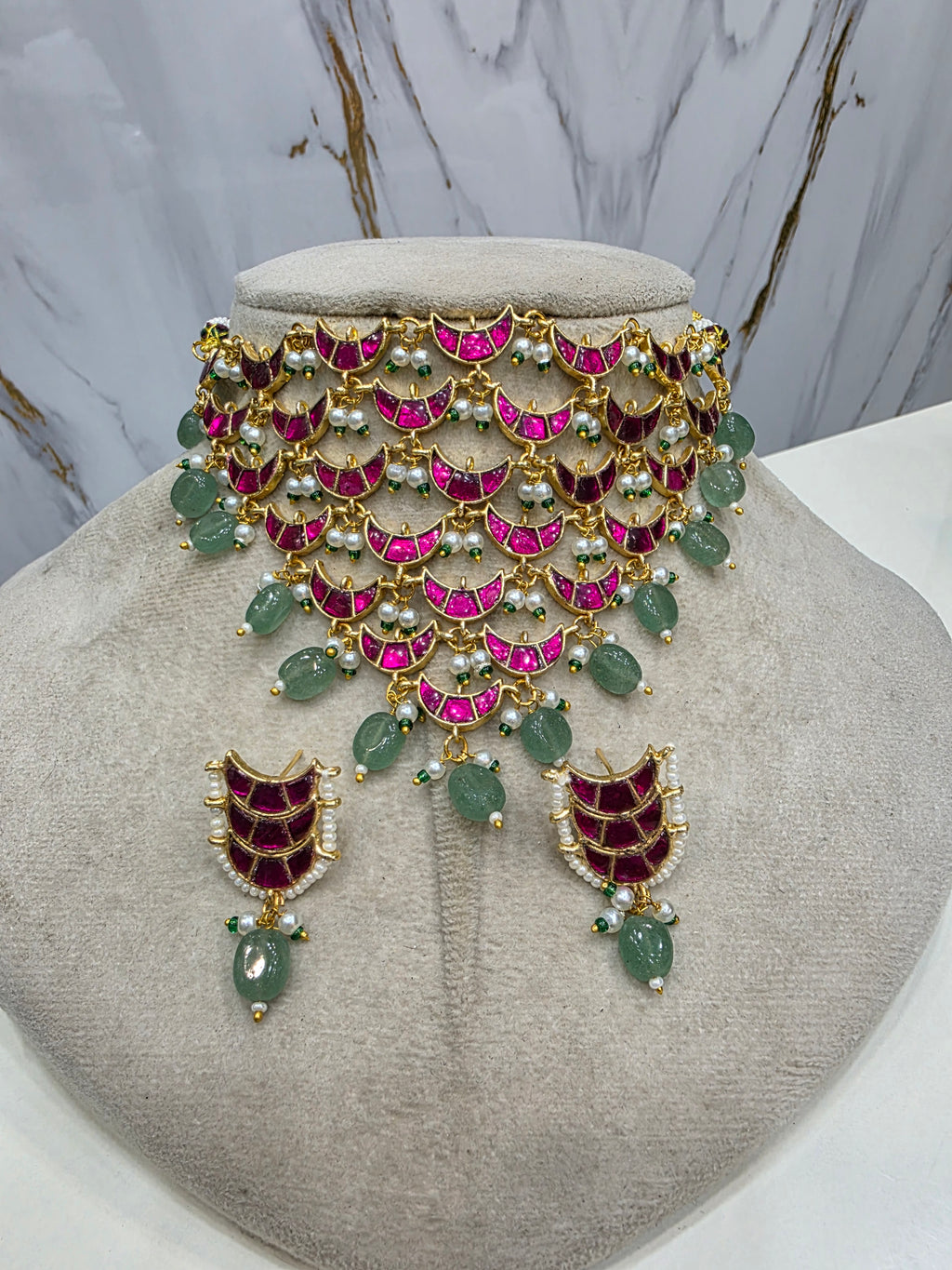 Handcrafted Shagun Jadau Kundan Waterfall Necklace Set