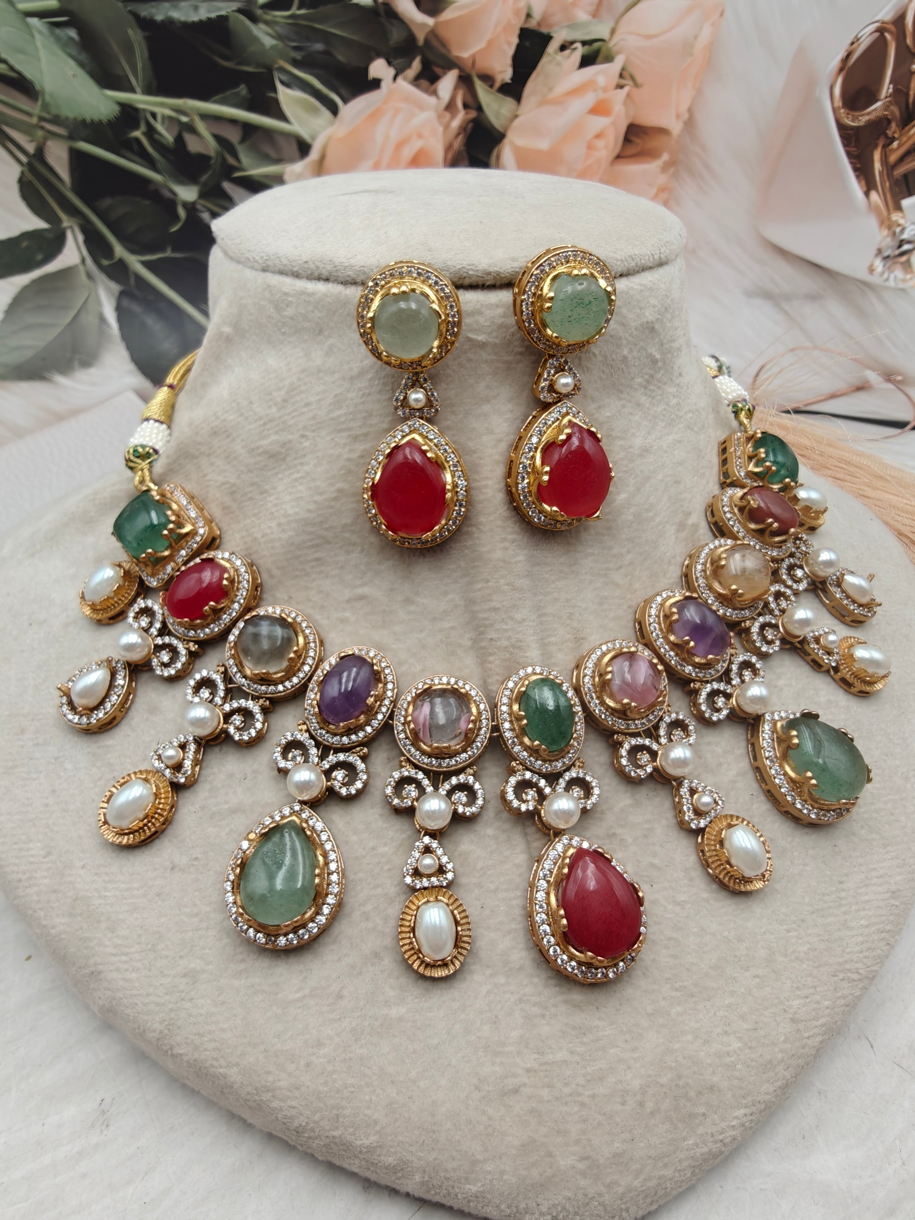 Sabya Inspired Bhuri Necklace Set - Multi