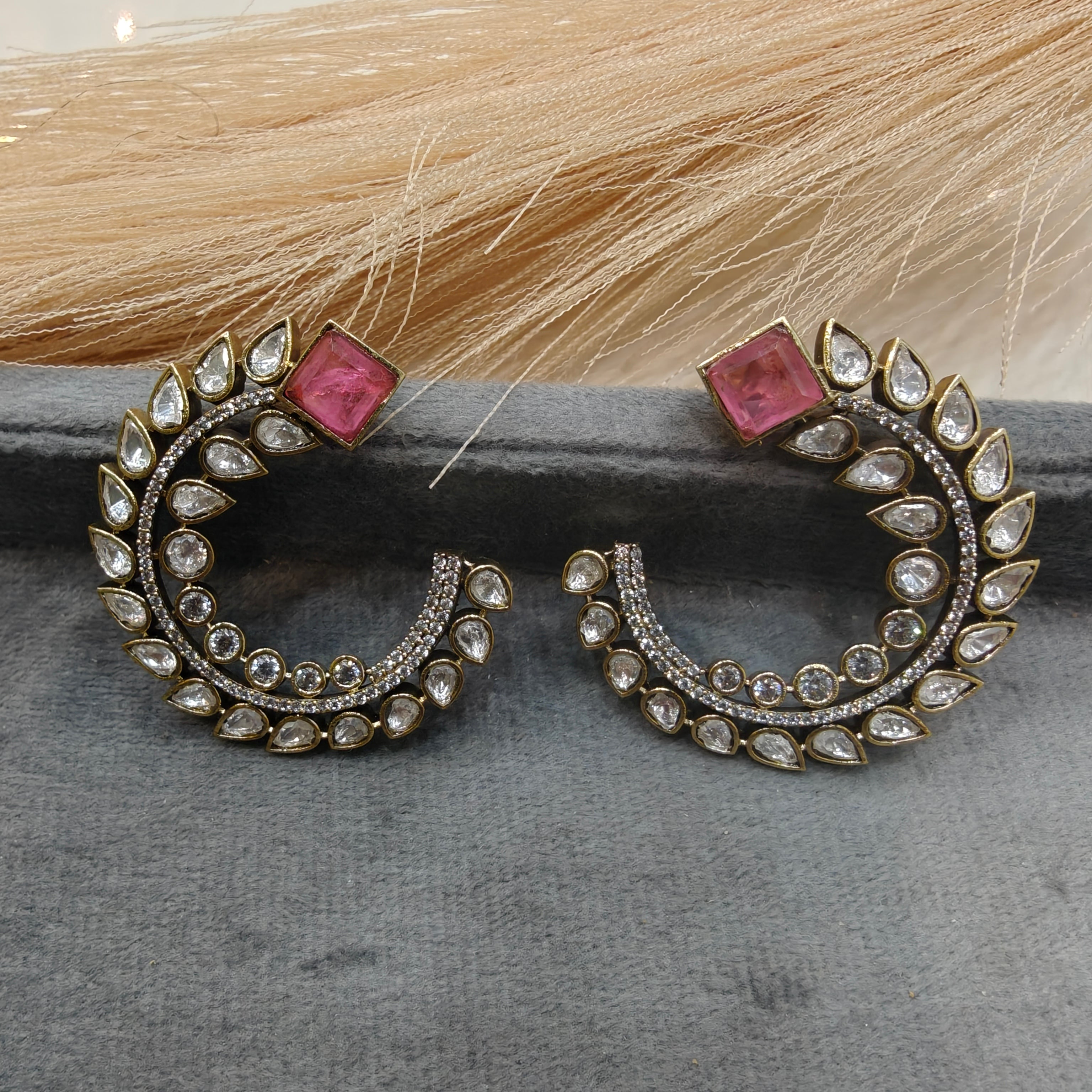 Nagma Half Hoop Doublet Earrings- Pink