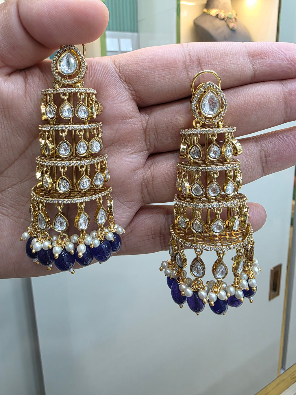 Roohani Jhoomar Earrings- Blue