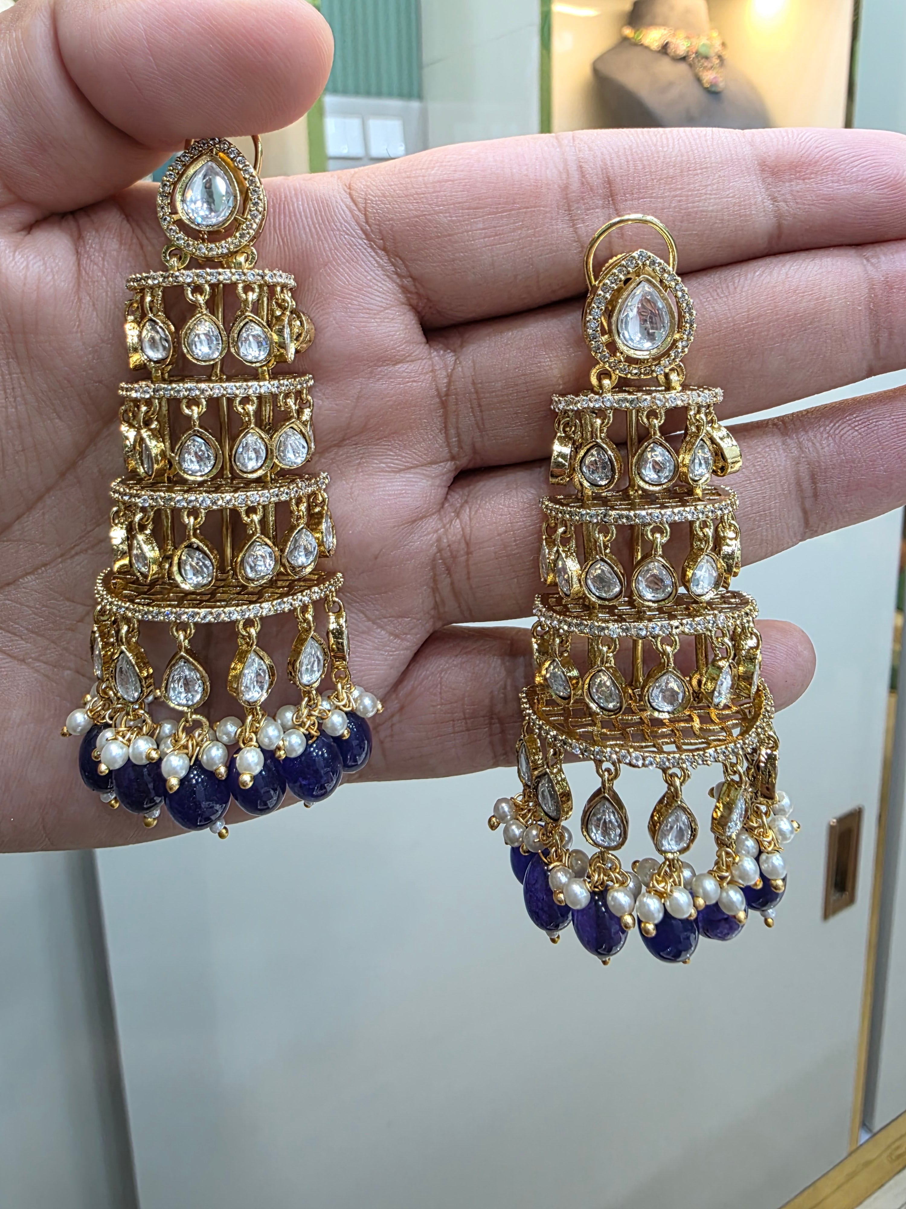 Roohani Jhoomar Earrings- Blue