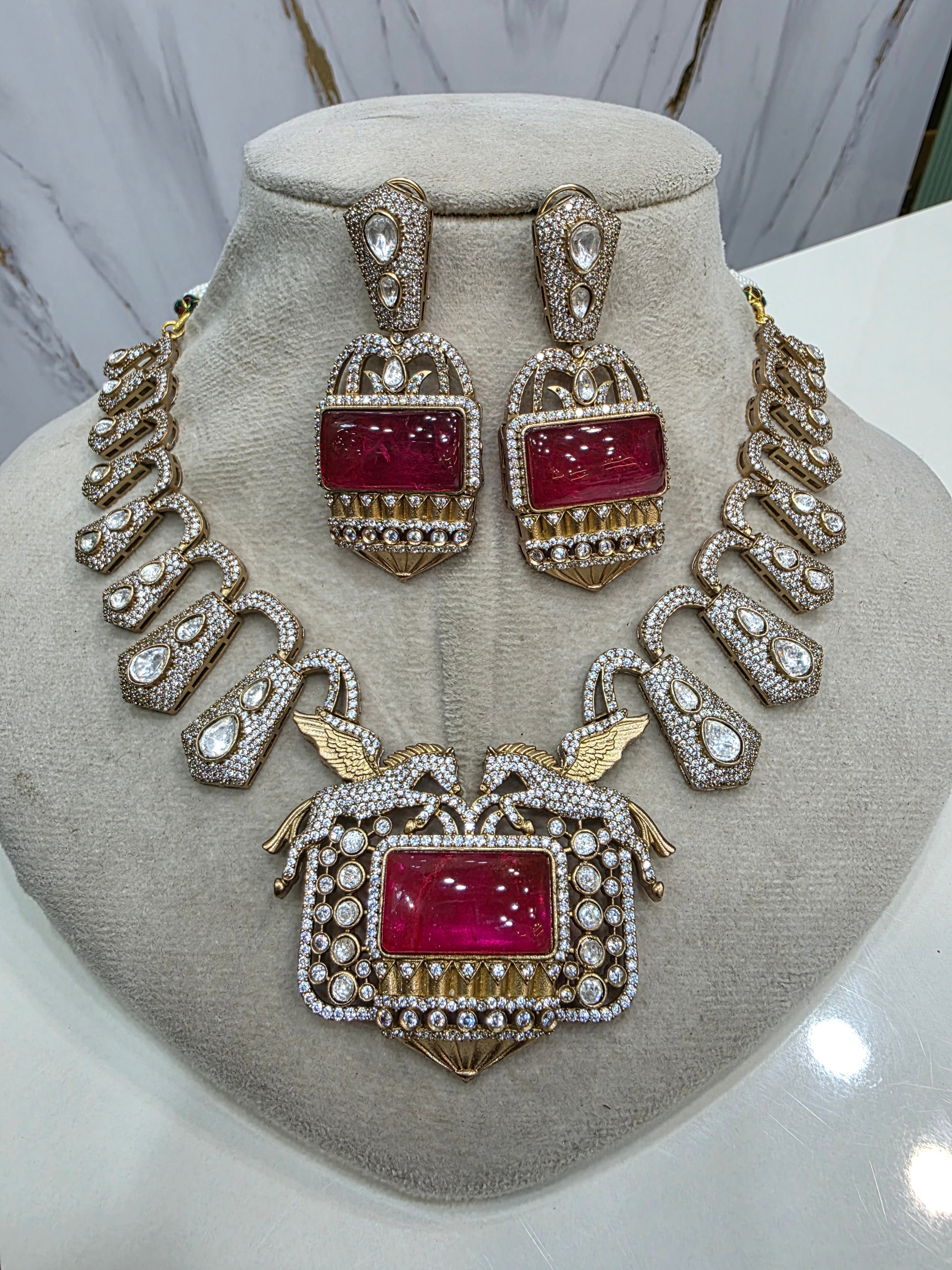 Equine Statement Moissanite Necklace- Ruby Red