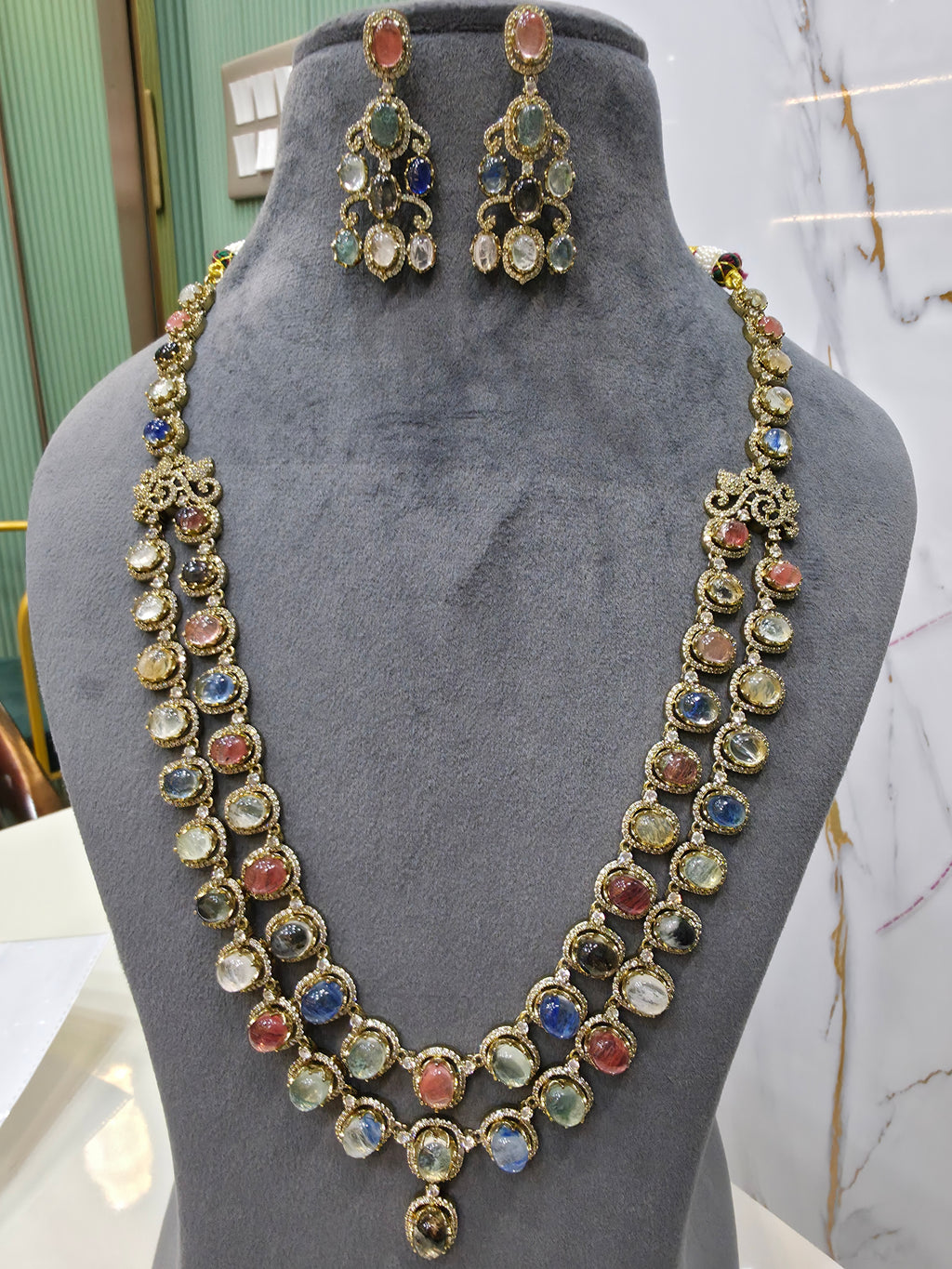 Monali Sabya Inspired Double Layer Semi Precious Necklace Set