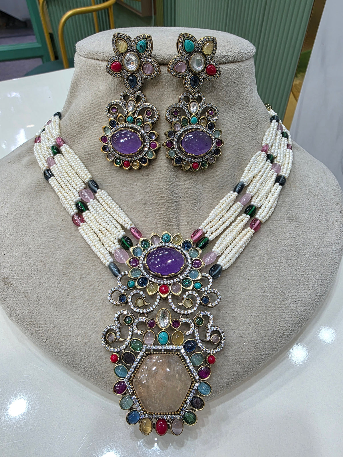 Saarvi Sabya Inspired Choker Necklace Set- Purple Peach Multi