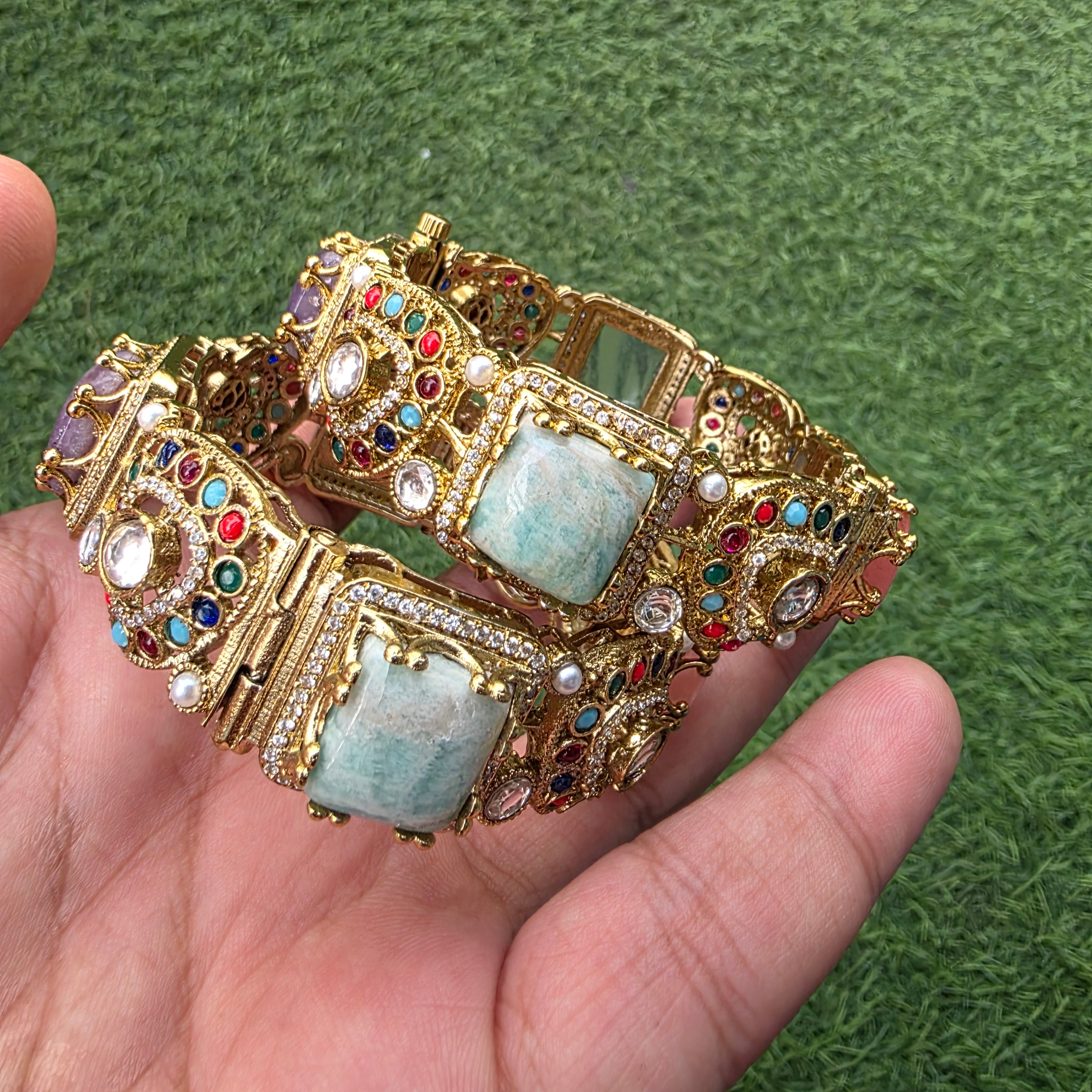 Chavi Sabya Inspired Gemstone Openable Bangles (Pair)