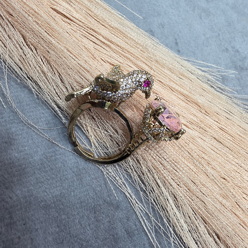 Arohi Bird Adjustable Ring- Pink