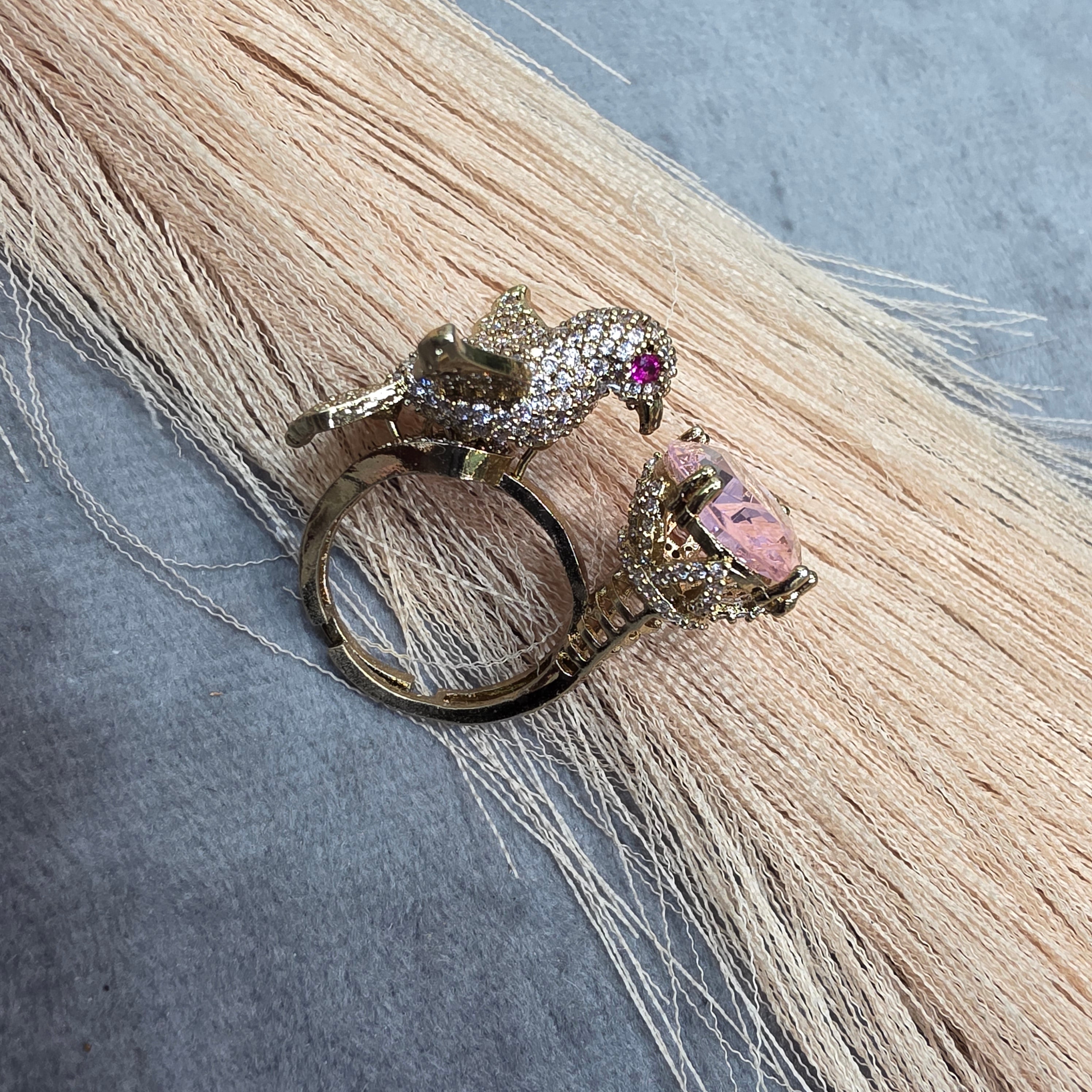 Arohi Bird Adjustable Ring- Pink