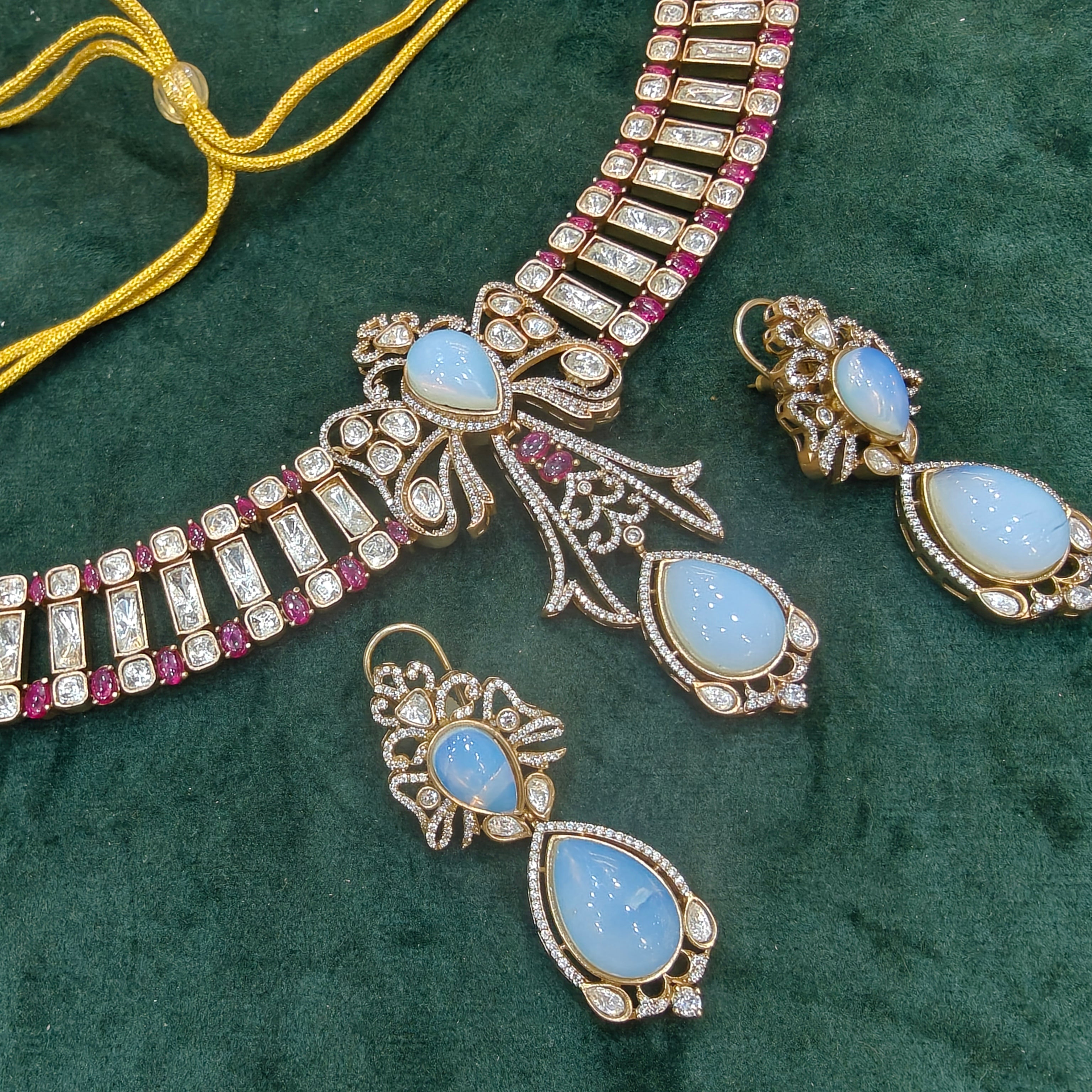 Mirza Opal and Moissanite Choker Set- White Ruby