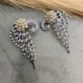 Vantara Peacock Statement Silver Plated Earrings- Purple And Soft Peach