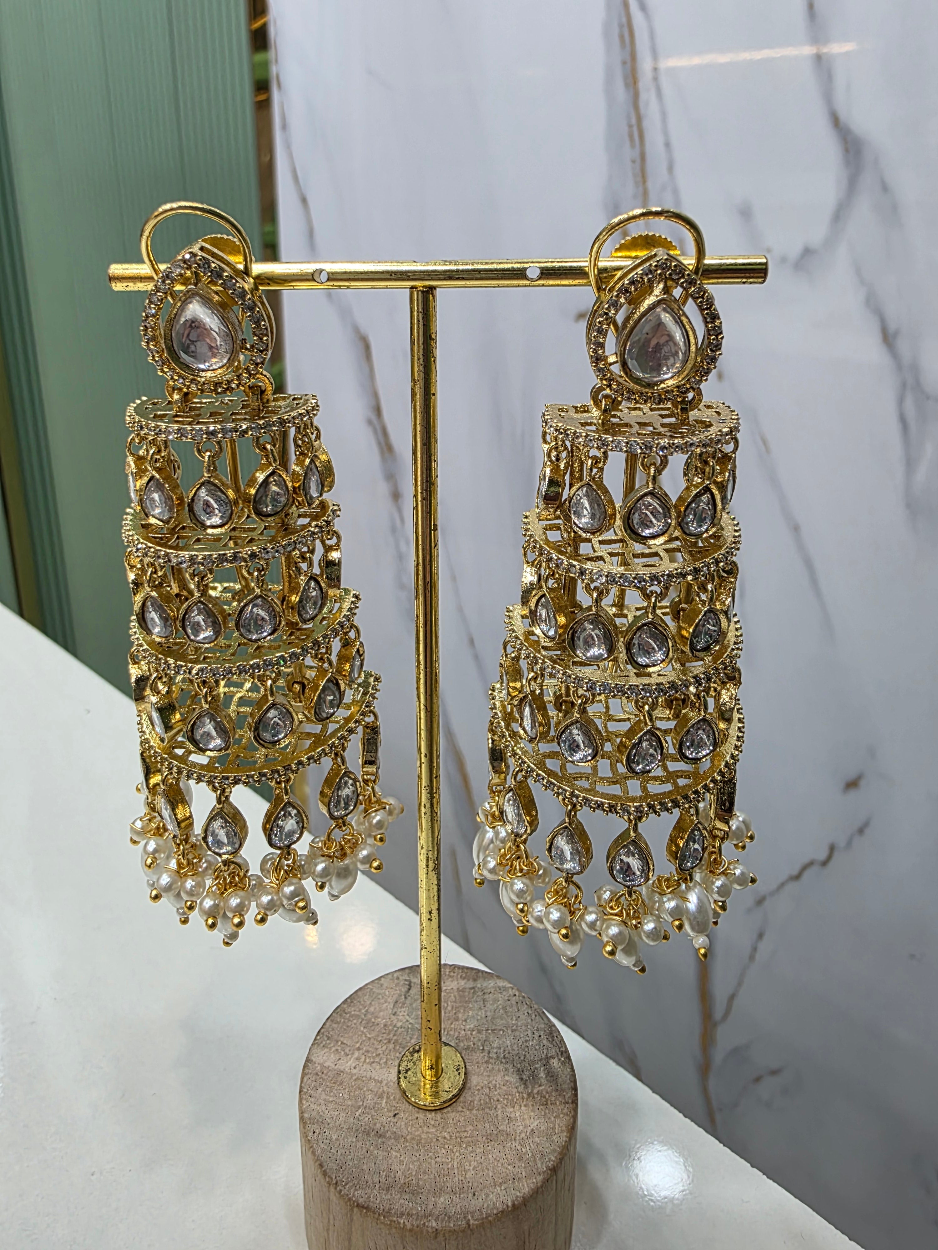 Roohani Jhoomar Earrings- White