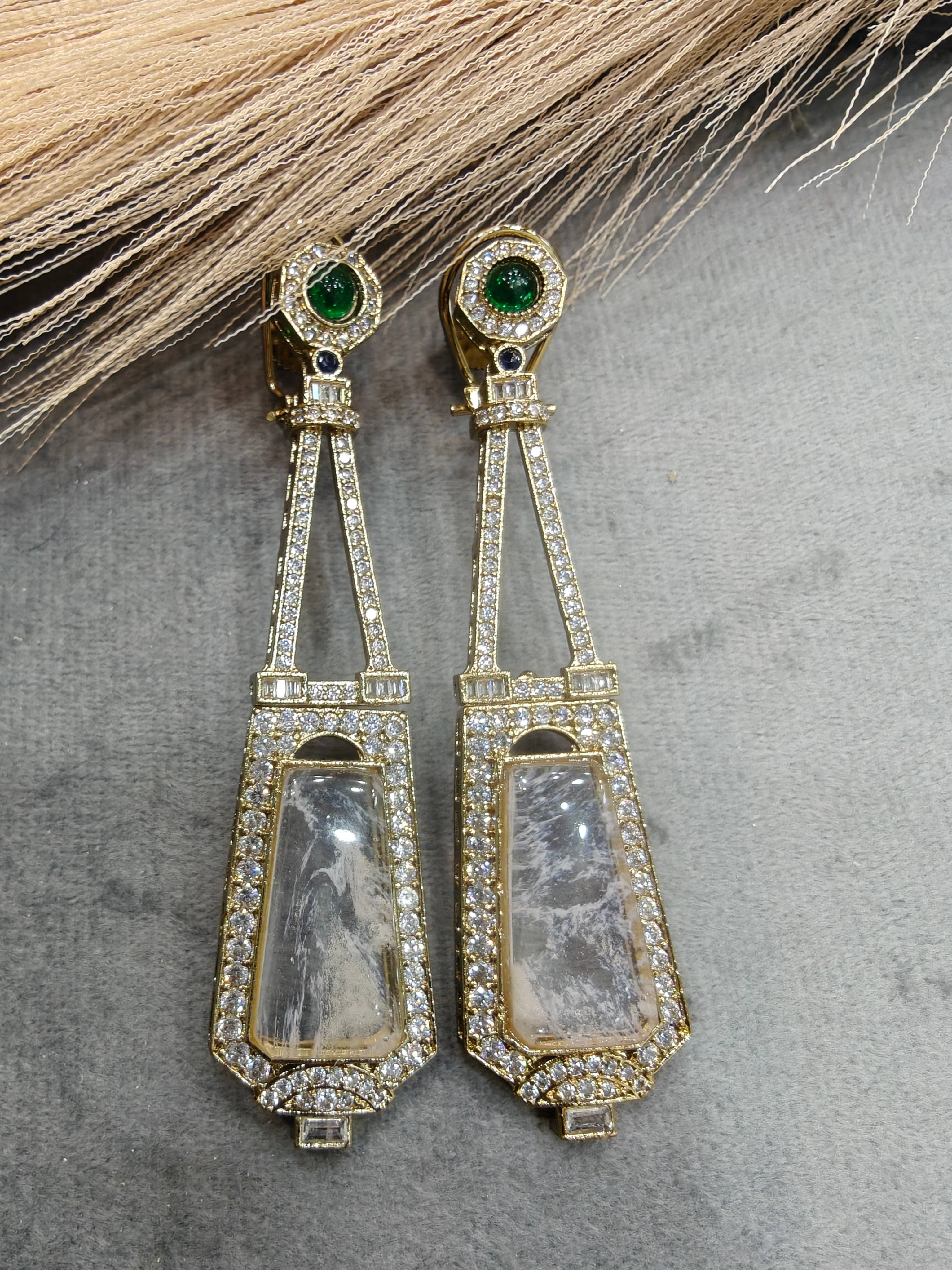 Asmita Sabyasachi Inspired Statement Dangler Earrings- Rose Quartz/ Soft Pink