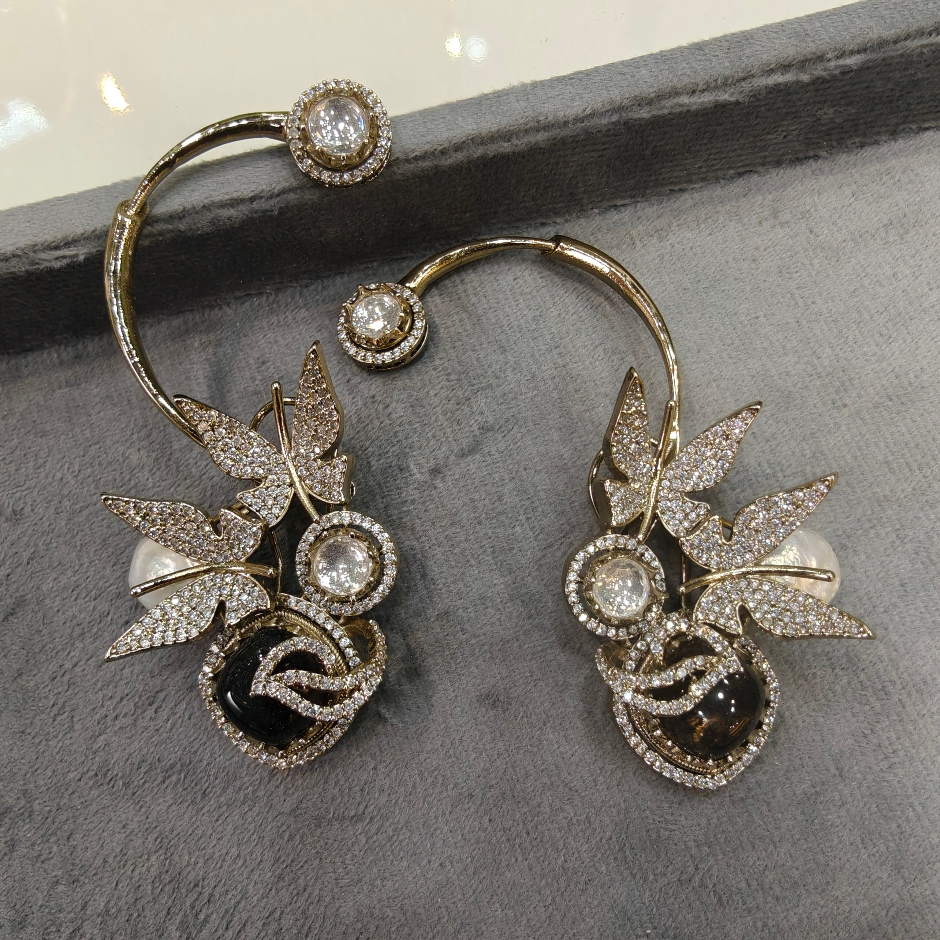 Advisha Butterfly Gemstone Statement Earcuff- Brown Neutral