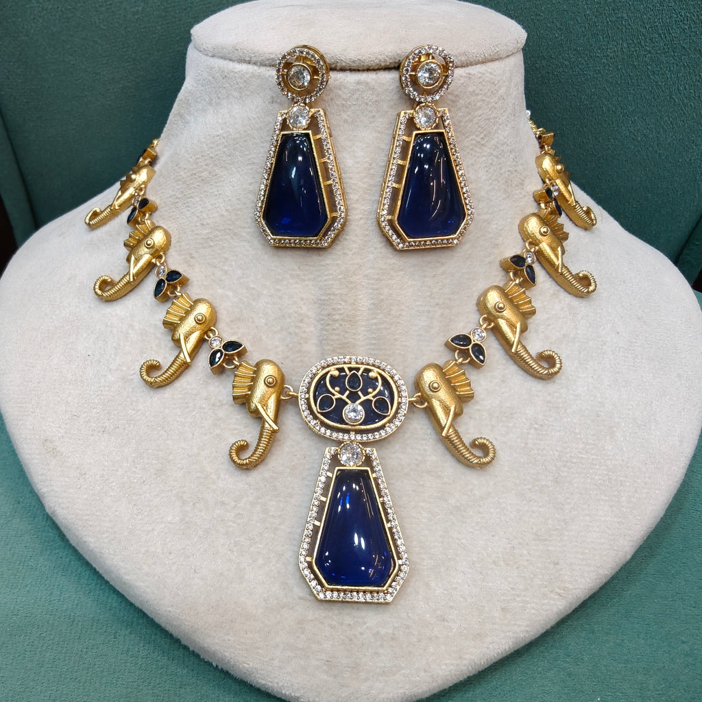 Gajraj Holdali Necklace Set- Blue
