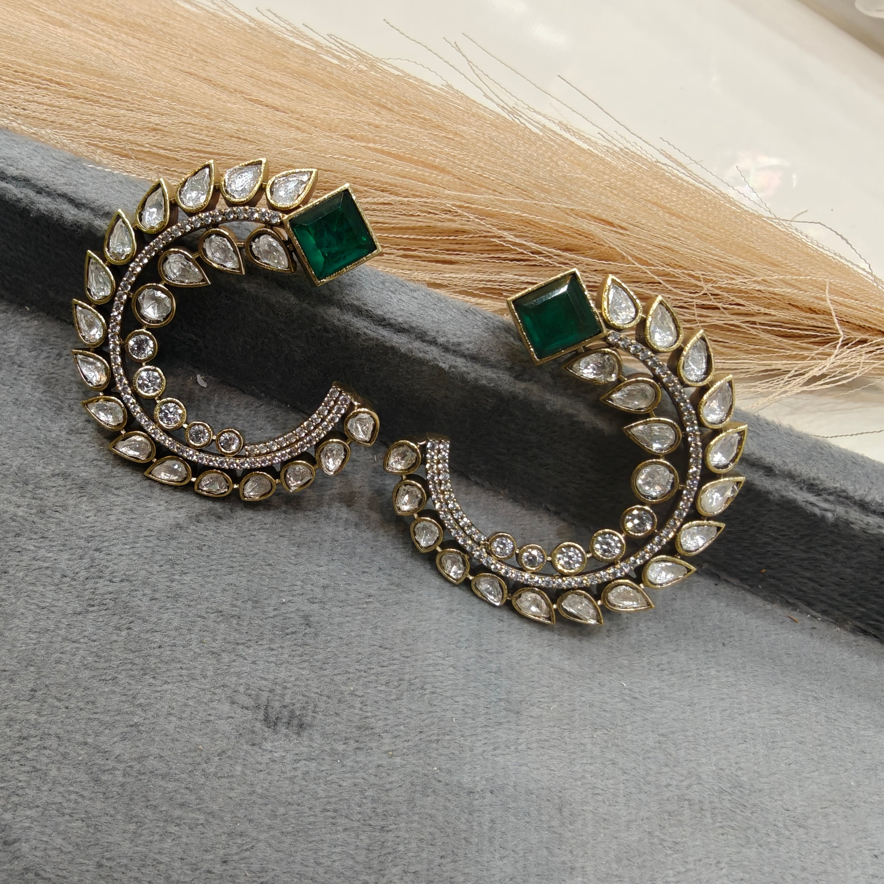 Nagma Half Hoop Doublet Earrings- Green