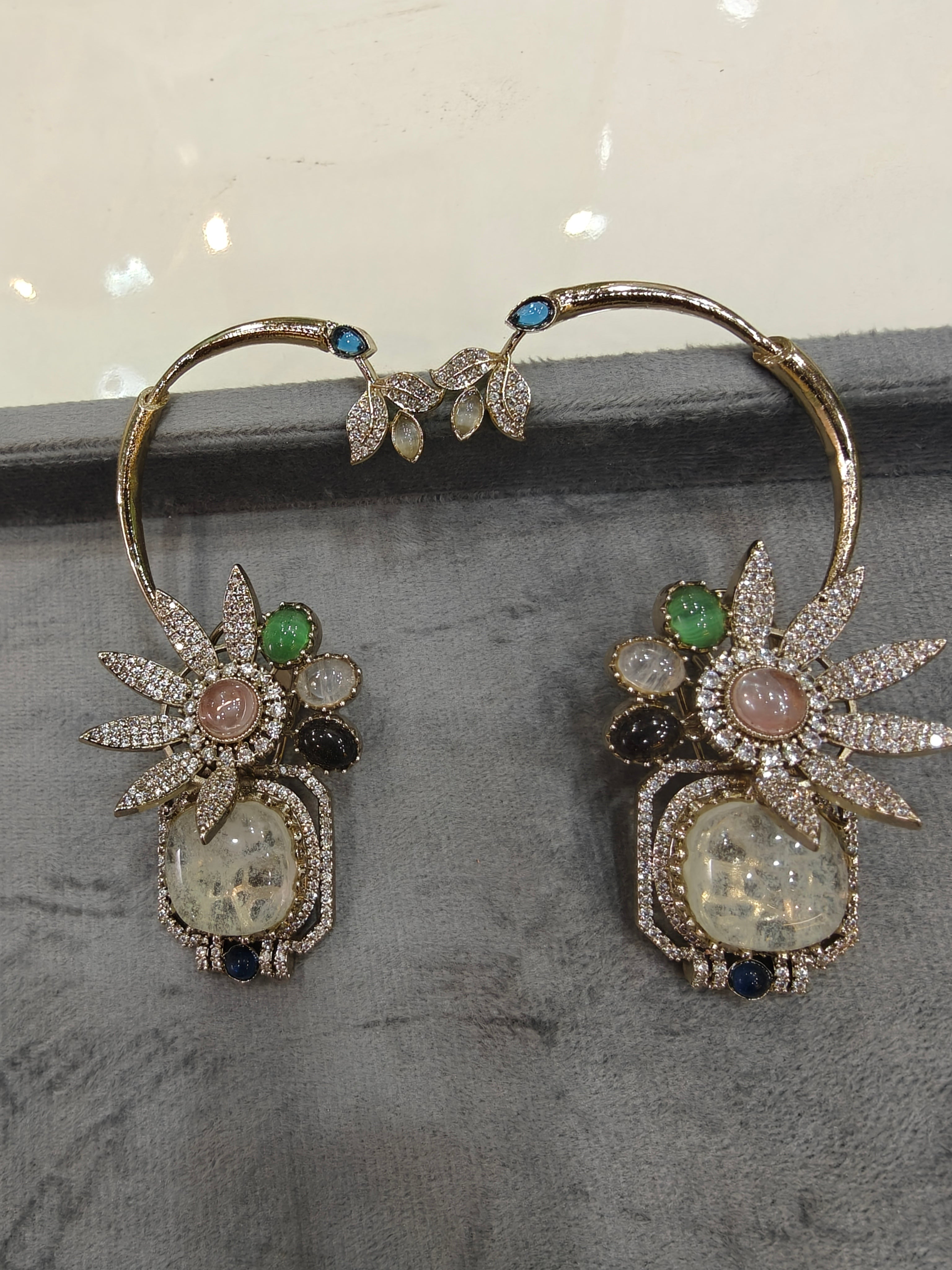 Advisha Flower Gemstone Statement Earcuff- White Multi