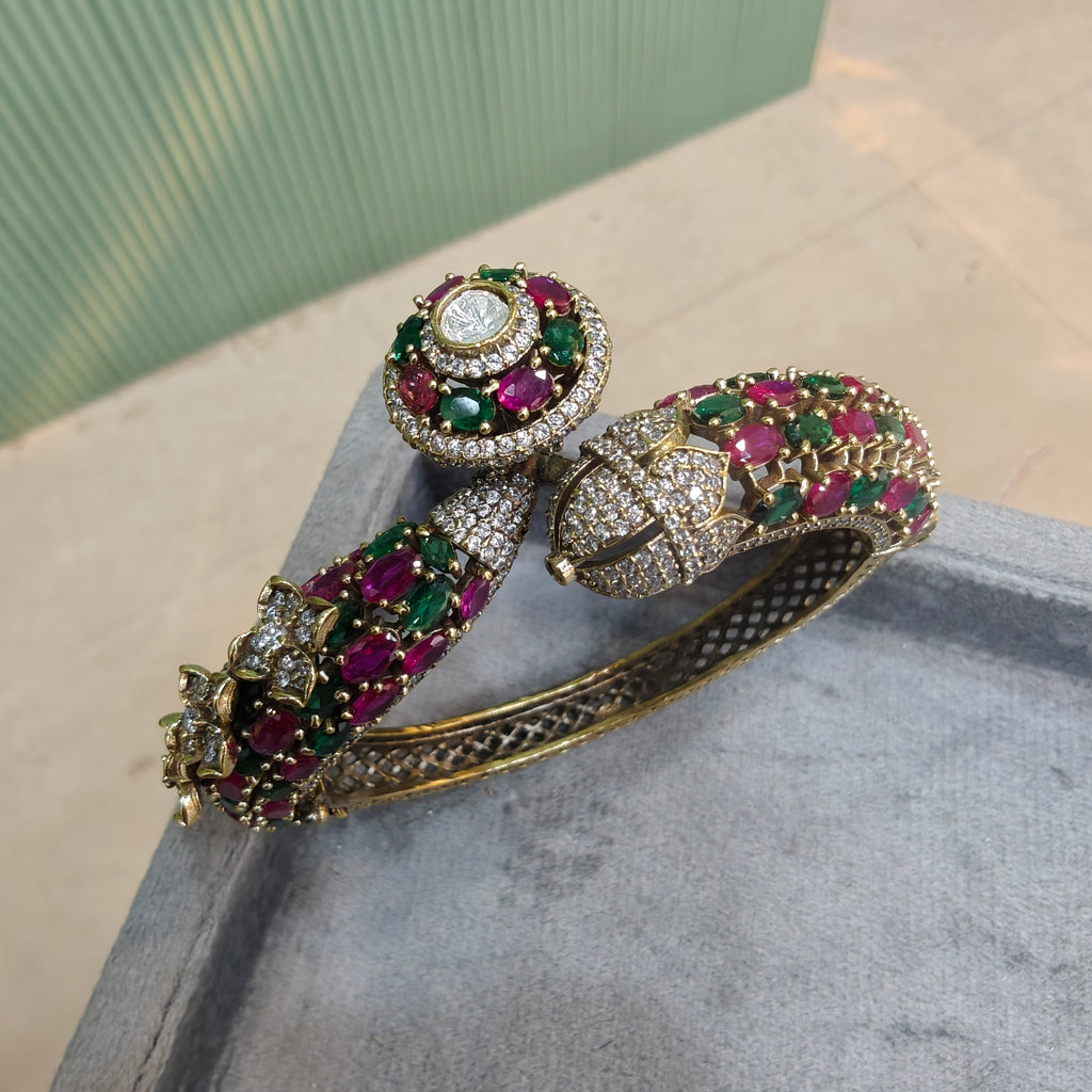 Rajvanshi Openable Bracelet Kada- Ruby Green