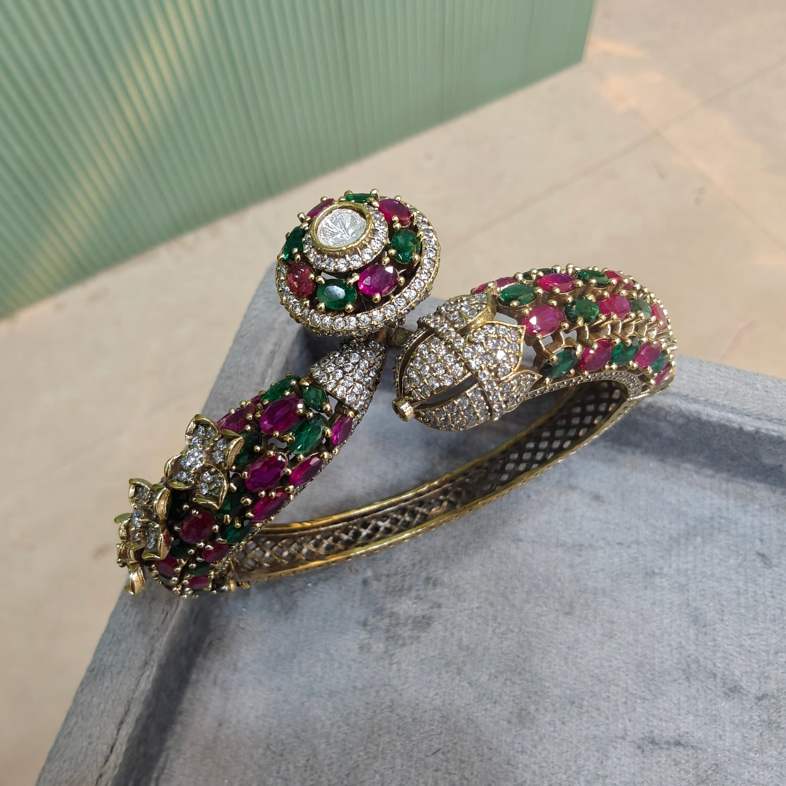 Rajvanshi Openable Bracelet Kada- Ruby Green