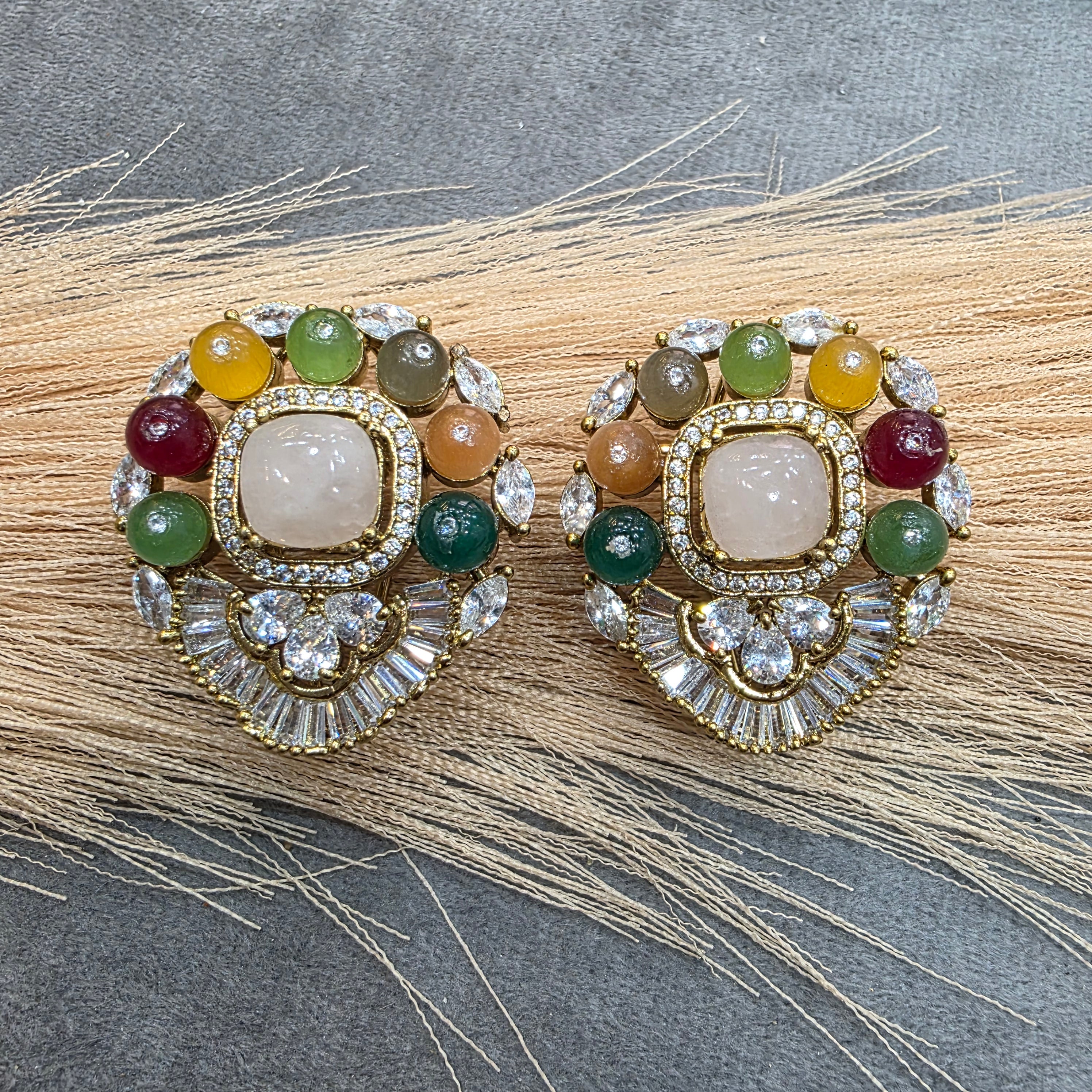 Ibadat Sabya Inspired Gemstone Studs- Rose Quartz Multi
