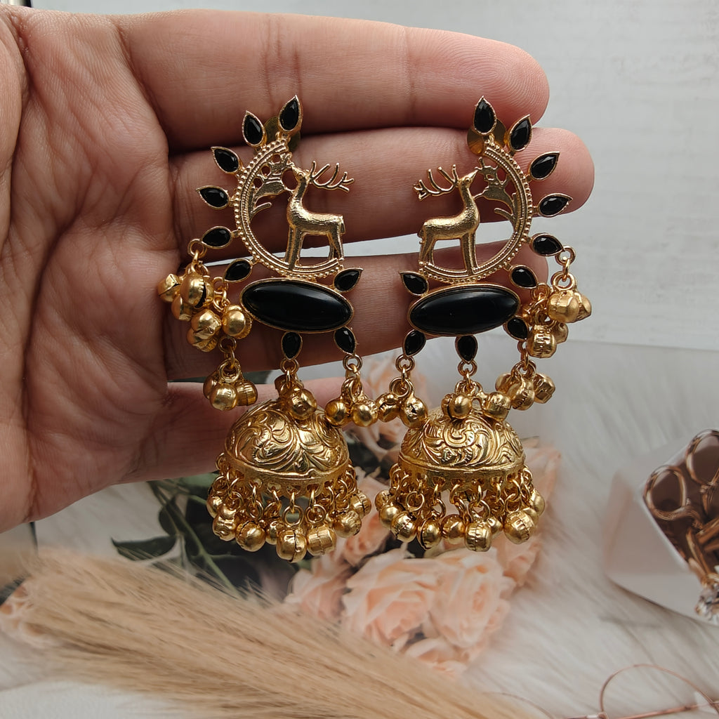 Mrig Brass Fusion Jhumka- Black