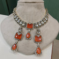 Madhumita Doublet Polki Necklace Set- Orange