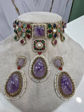 Alokika Sabya Inspired Pearl and Natural Stone Necklace Set- Purple Multi
