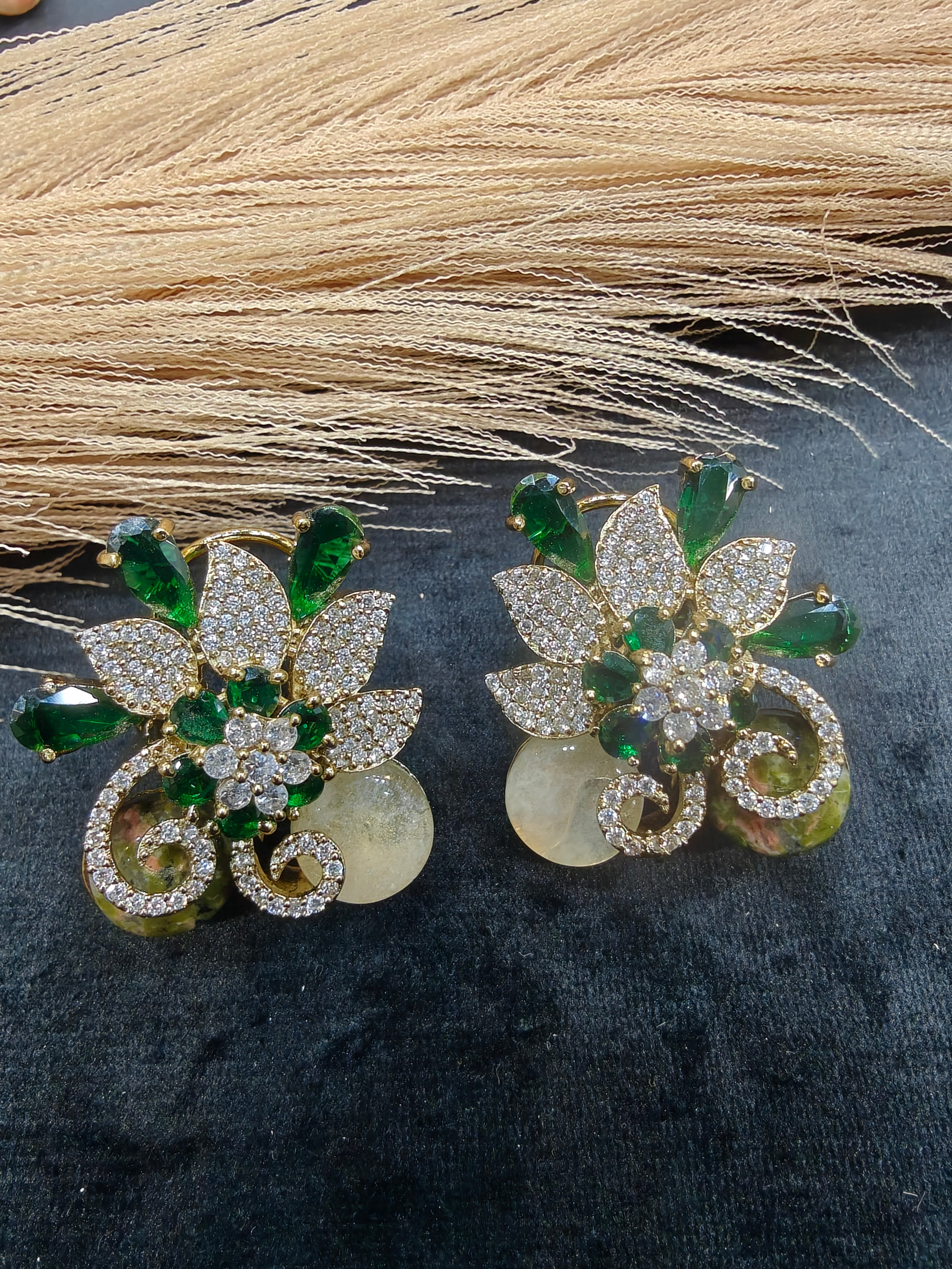Dhara Sabya Inspired Gemstone Studs- Green White