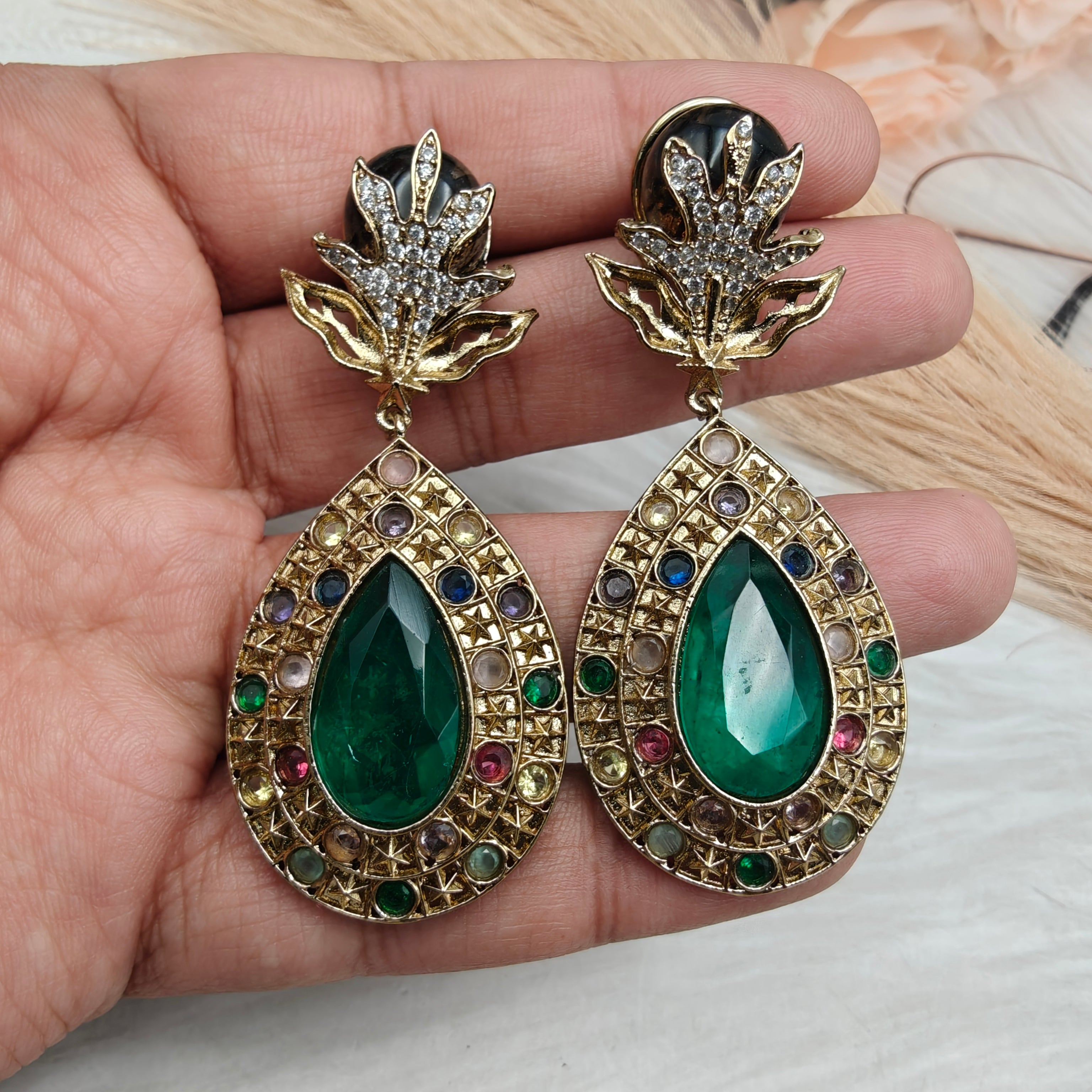 Natashi Doublet and Gemstone Earrings- Emerald Green and Black